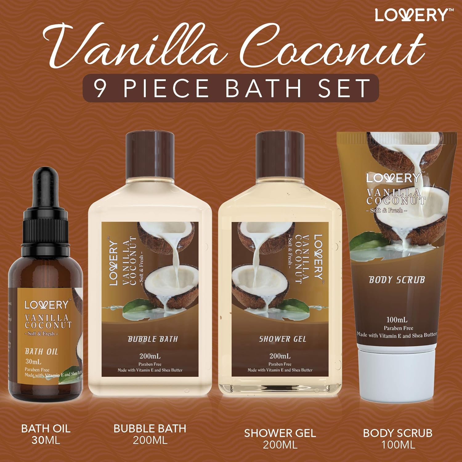 Gifts For Women Gift Basket for Women– Mothers Day Gifts for Mom, 9 Piece Set of Vanilla Coconut Home Spa Set, Luxurious Bath and Body Set, Includes Fragrant Lotions, Large Bath Bombs, Coconut Oil - Image 2