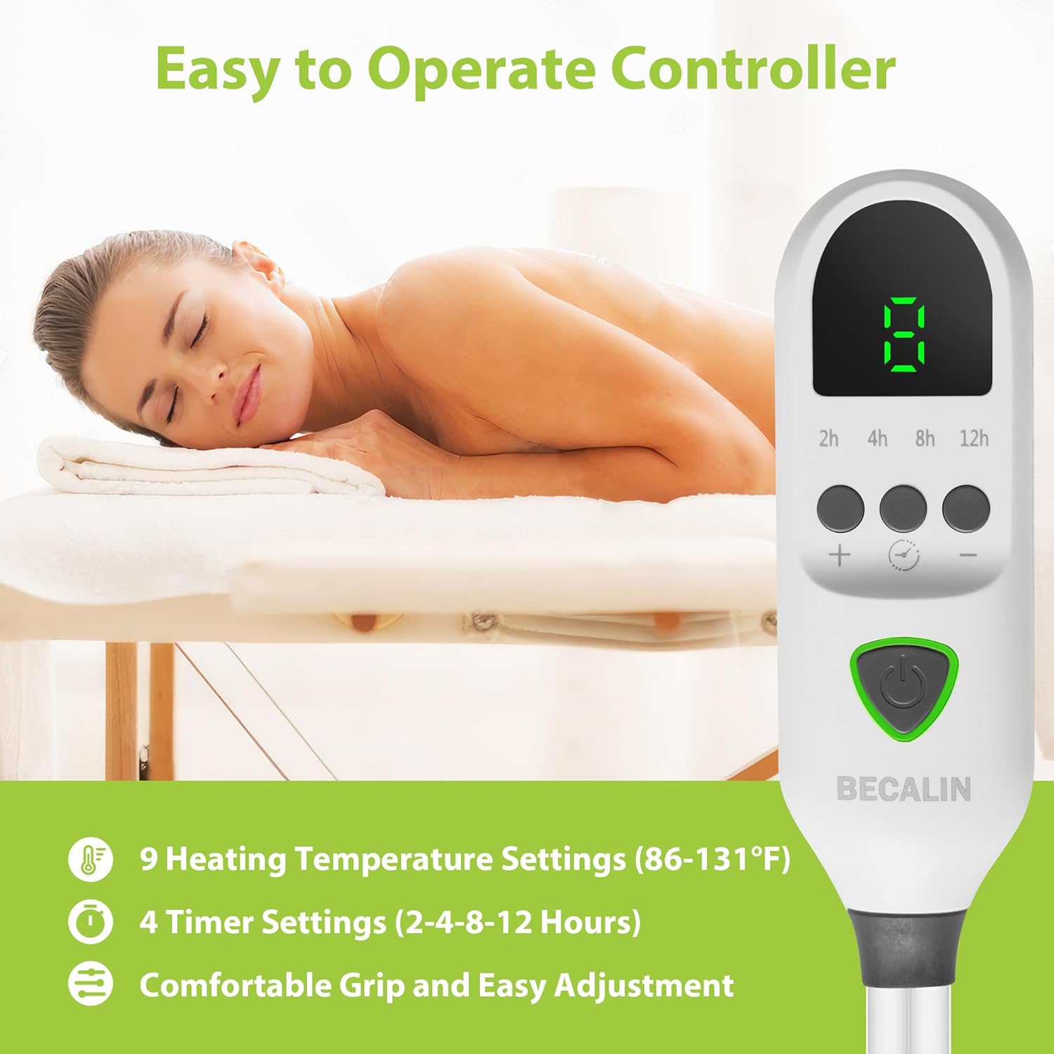 Massage Table Warmer Heating Pad Professional SPA Massage Bed Warmer with Timer, 9 Heat Setting, Overheat Protection for Massage Bed & Spa, Thickened & Soft Fleece, 30" x 71" - Image 2