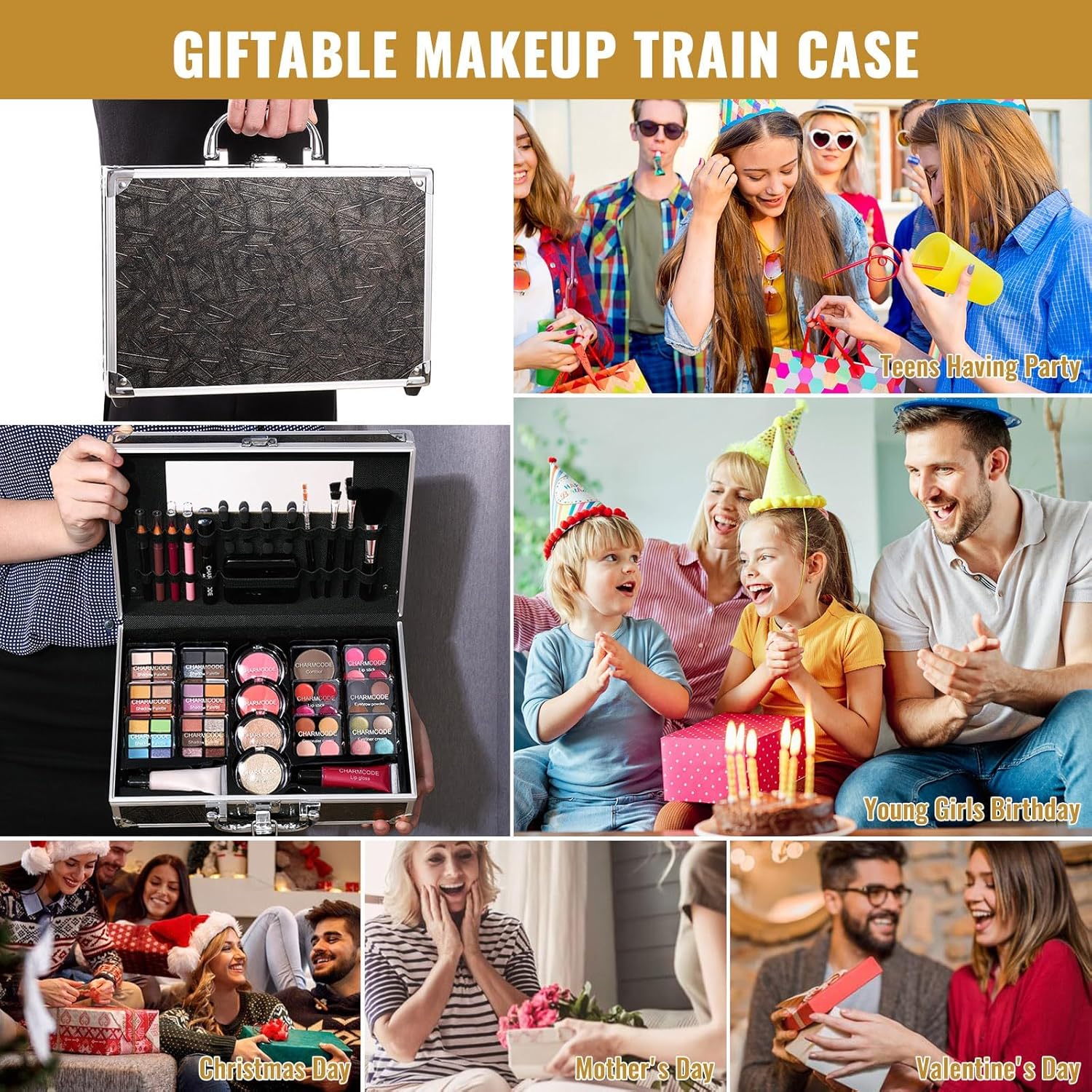 Makeup Kit for Teen Girls & Women Full Kit, Beauty Train Case with Starter Cosmetics Set, Make Up Valentine's Gift Box with Eyeshadow,Lipgloss,Highlight,Blush,Lip&Eye Pen,Brush & More(GoldenBrown) - Image 6