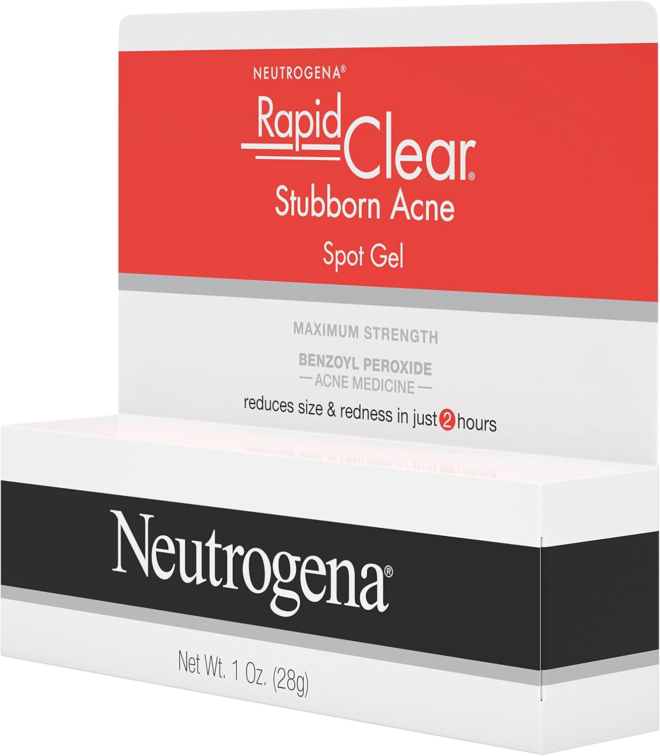 Neutrogena Rapid Clear Stubborn Acne Spot Treatment Gel, Maximum Strength 10% Benzoyl Per-oxide Treatment Medication for Acne Prone Skin, Pimple Cream Reduces Size & Redness, 1 oz - Image 11