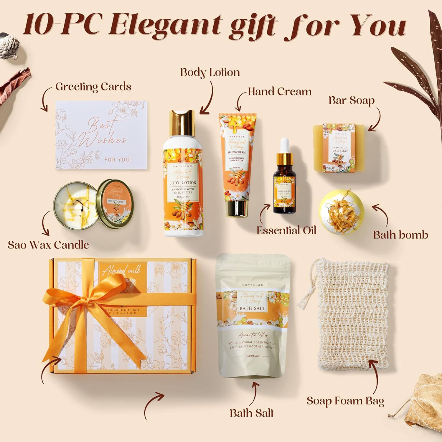 Birthday Gifts for Women, Almond Milk & Honey Relaxing Spa Gift Baskets for Women, Self Care Gifts Home Bath and Body Gifts Set for Mom, Girlfriend, Sister, Female Friends, Coworker - Image 2