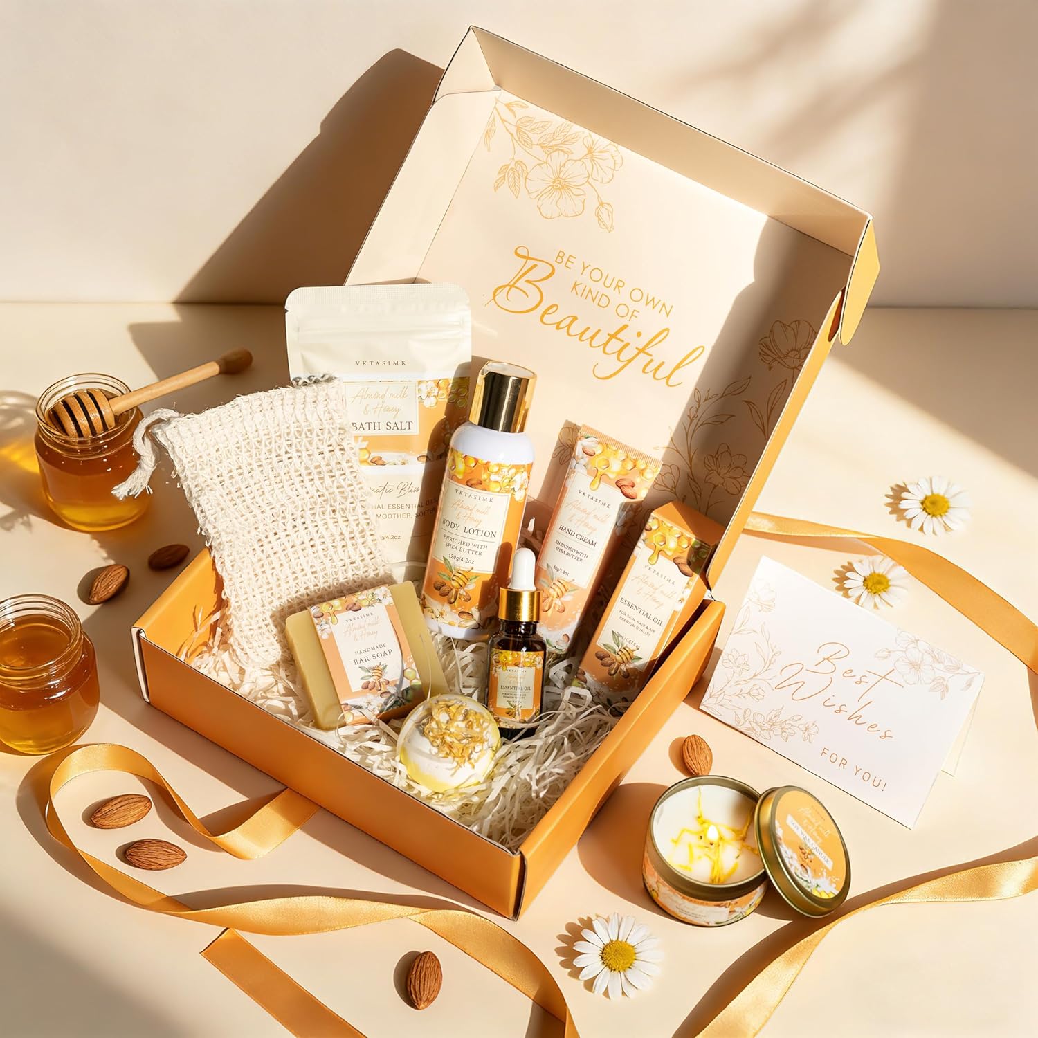 Birthday Gifts for Women, Almond Milk & Honey Relaxing Spa Gift Baskets for Women, Self Care Gifts Home Bath and Body Gifts Set for Mom, Girlfriend, Sister, Female Friends, Coworker - Image 4