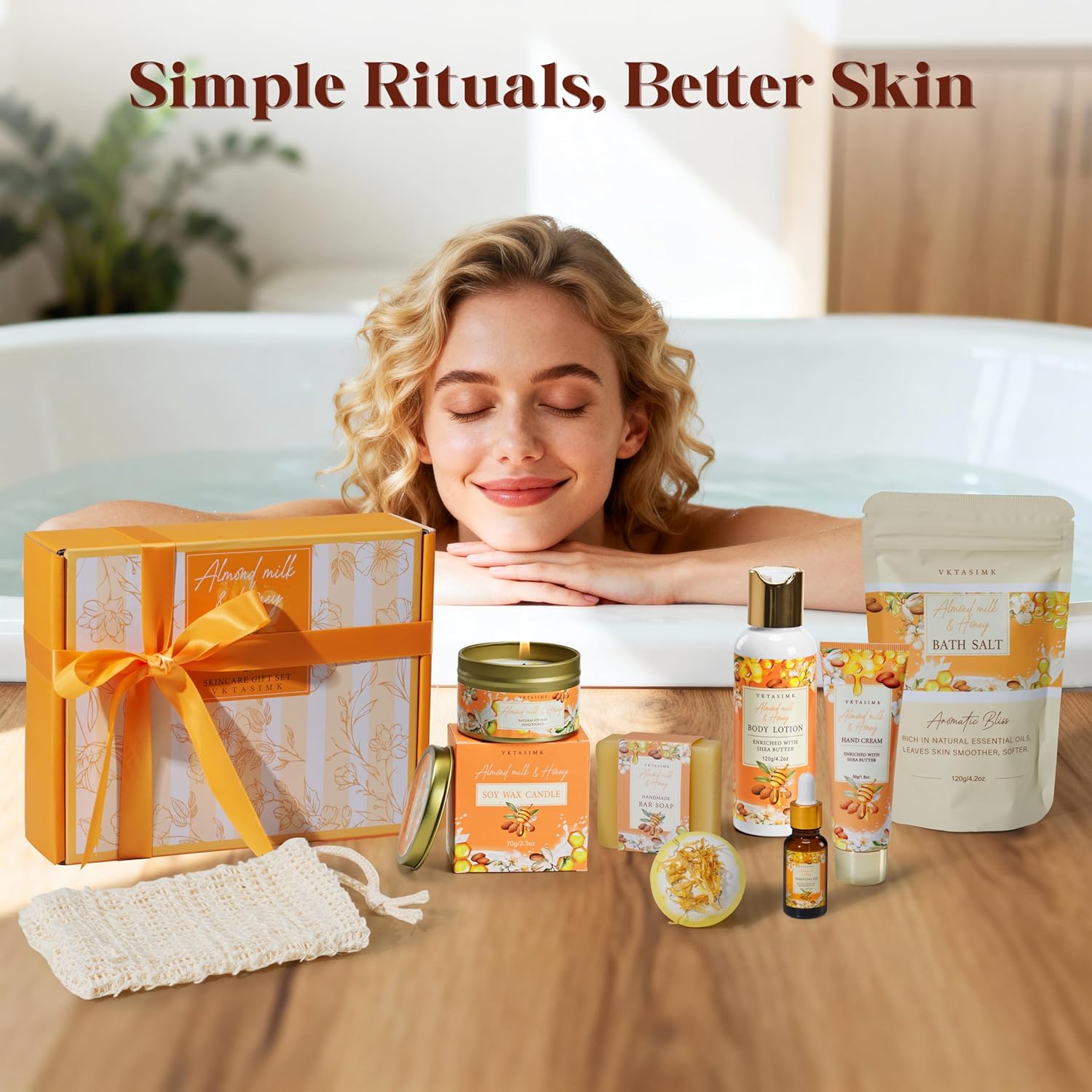 Birthday Gifts for Women, Almond Milk & Honey Relaxing Spa Gift Baskets for Women, Self Care Gifts Home Bath and Body Gifts Set for Mom, Girlfriend, Sister, Female Friends, Coworker - Image 6