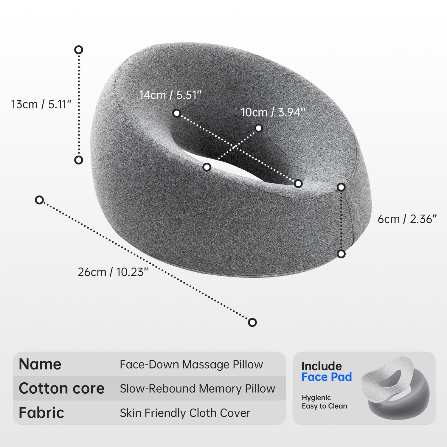 xiaomubiao Face Down Pillows for Massage Table, Massage Headrest for Bed, Face Pillow for Stomach Sleeping, BBL Pillow After Surgery Post Eye Surgery & Vitrectomy Recovery, Removable Cover Grey - Image 2