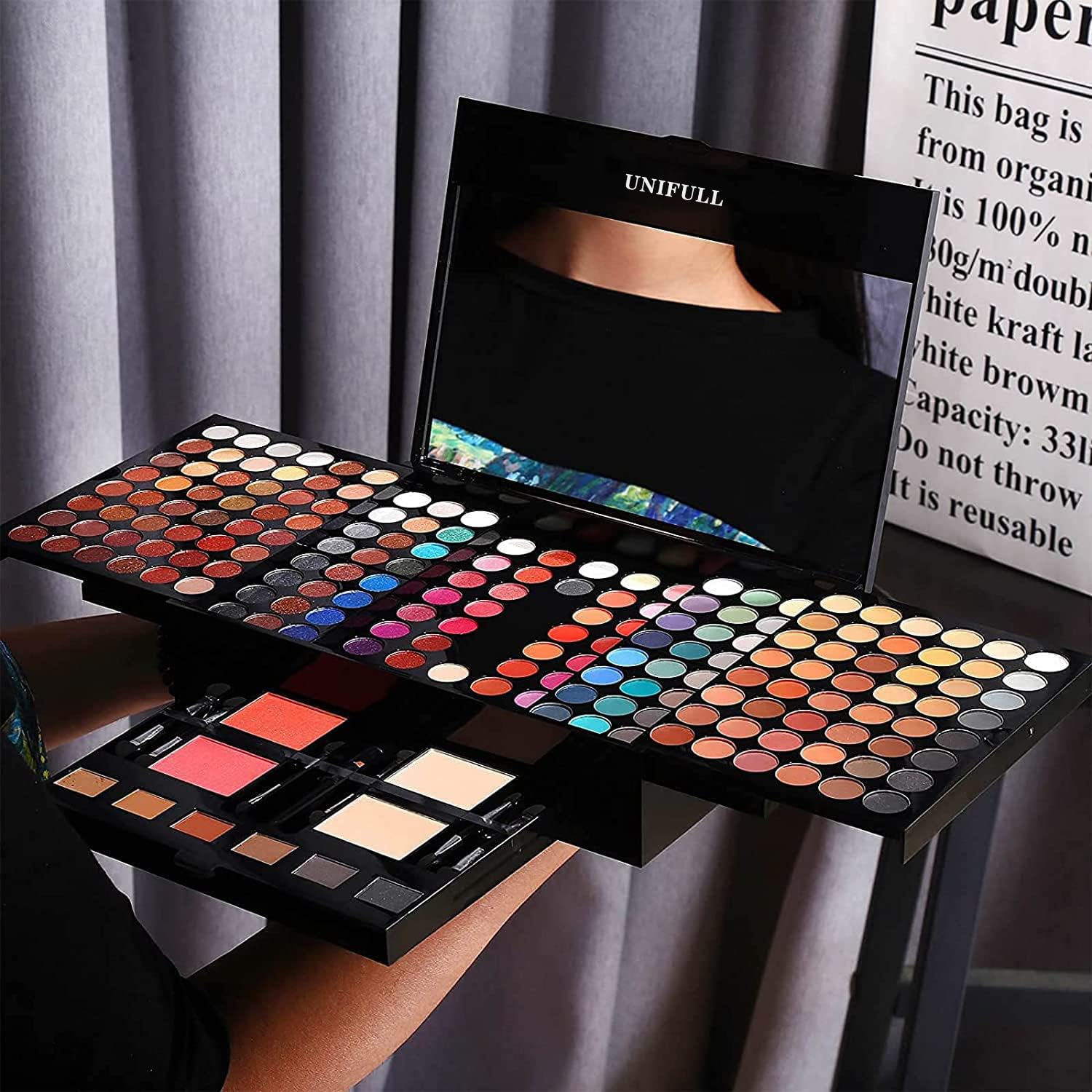 UNIFULL 190 Colors Makeup Pallet,Professional Makeup Kit for Women Full Kit,All in One Makeup Sets for Women&Beginner,include Eyeshadow,Lipstick,Compact Powder,Eyeliner,Concealer(004-Black) - Image 3
