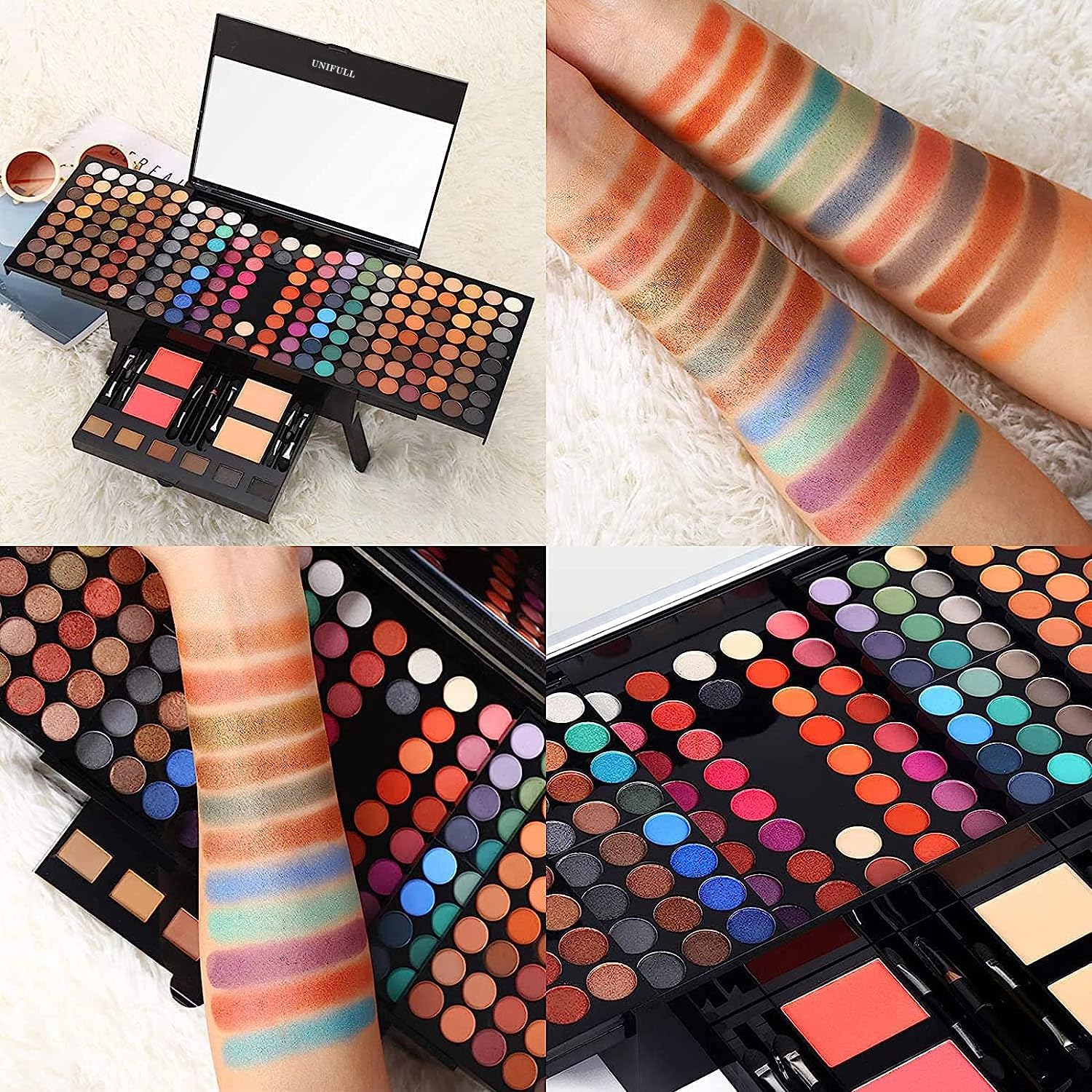 UNIFULL 190 Colors Makeup Pallet,Professional Makeup Kit for Women Full Kit,All in One Makeup Sets for Women&Beginner,include Eyeshadow,Lipstick,Compact Powder,Eyeliner,Concealer(004-Black) - Image 4