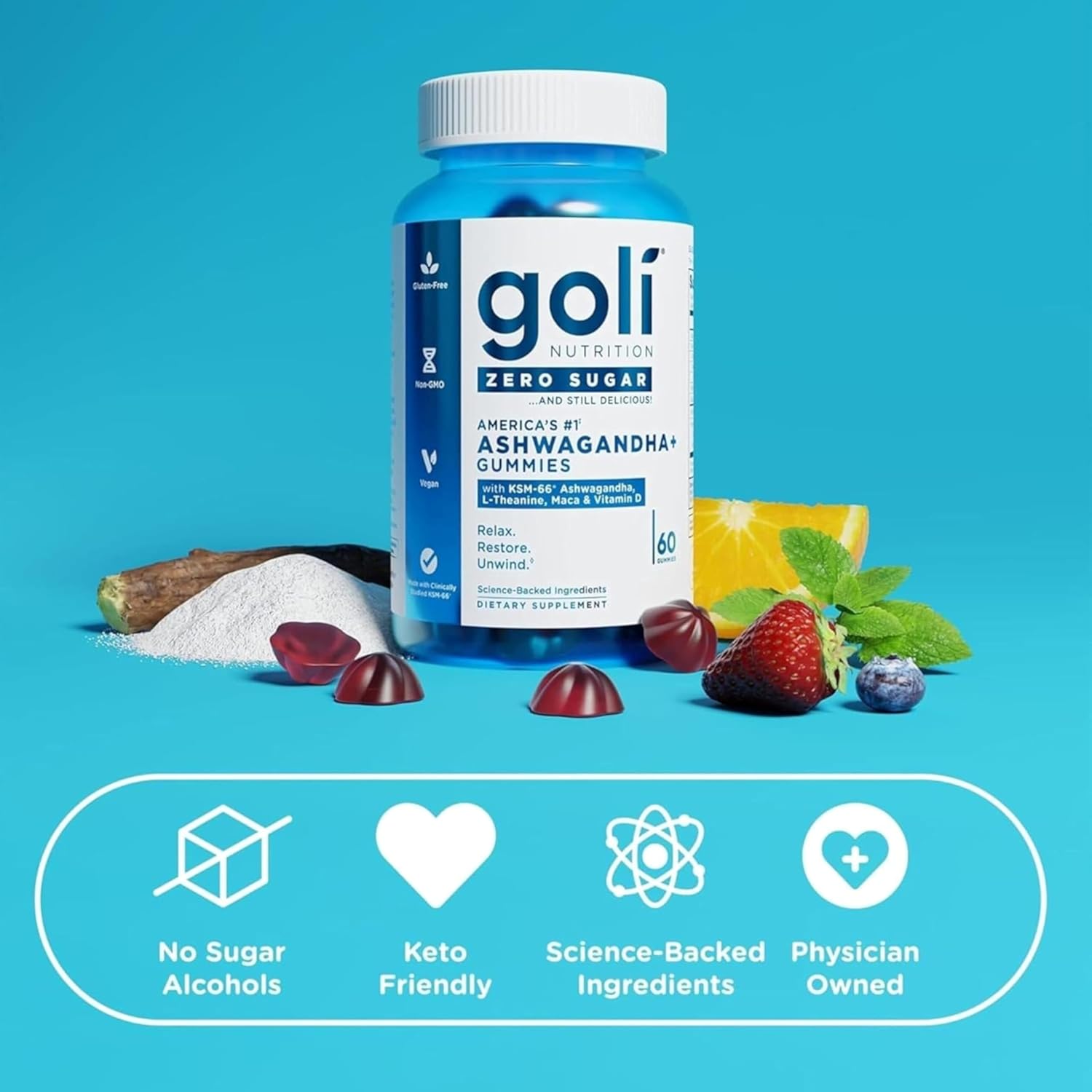 Goli Zero Sugar Ashwagandha Gummies with KSM-66, L-Theanine, Maca and Vitamin D - No Sugar Alcohols - Vegan, Keto-Friendly, Non-GMO - Image 7
