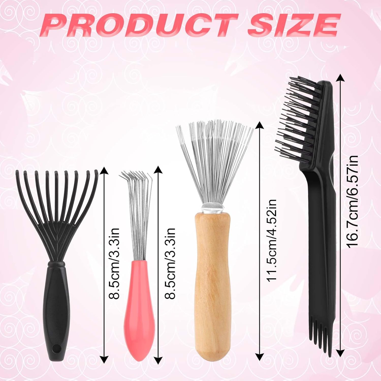 Hairbrush Cleaner Tool Set, 4 PCS Hair Brush Cleaner Rake Comb Cleaning Brush Mini Comb Cleaner Hairstylist Essentials Embedded Tool for Home and Salon Use Removing Hair Dust (4 Style) - Image 2
