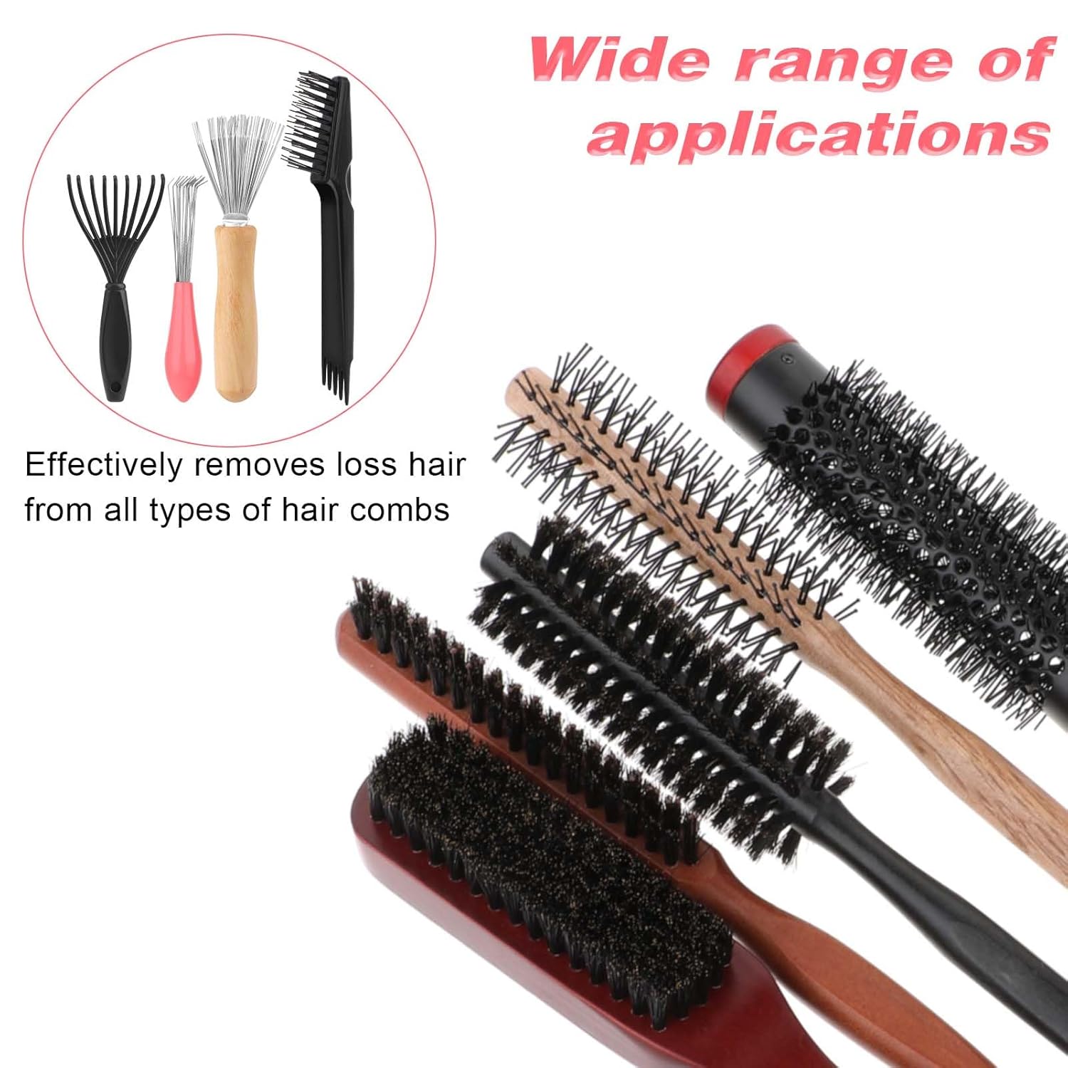 Hairbrush Cleaner Tool Set, 4 PCS Hair Brush Cleaner Rake Comb Cleaning Brush Mini Comb Cleaner Hairstylist Essentials Embedded Tool for Home and Salon Use Removing Hair Dust (4 Style) - Image 7
