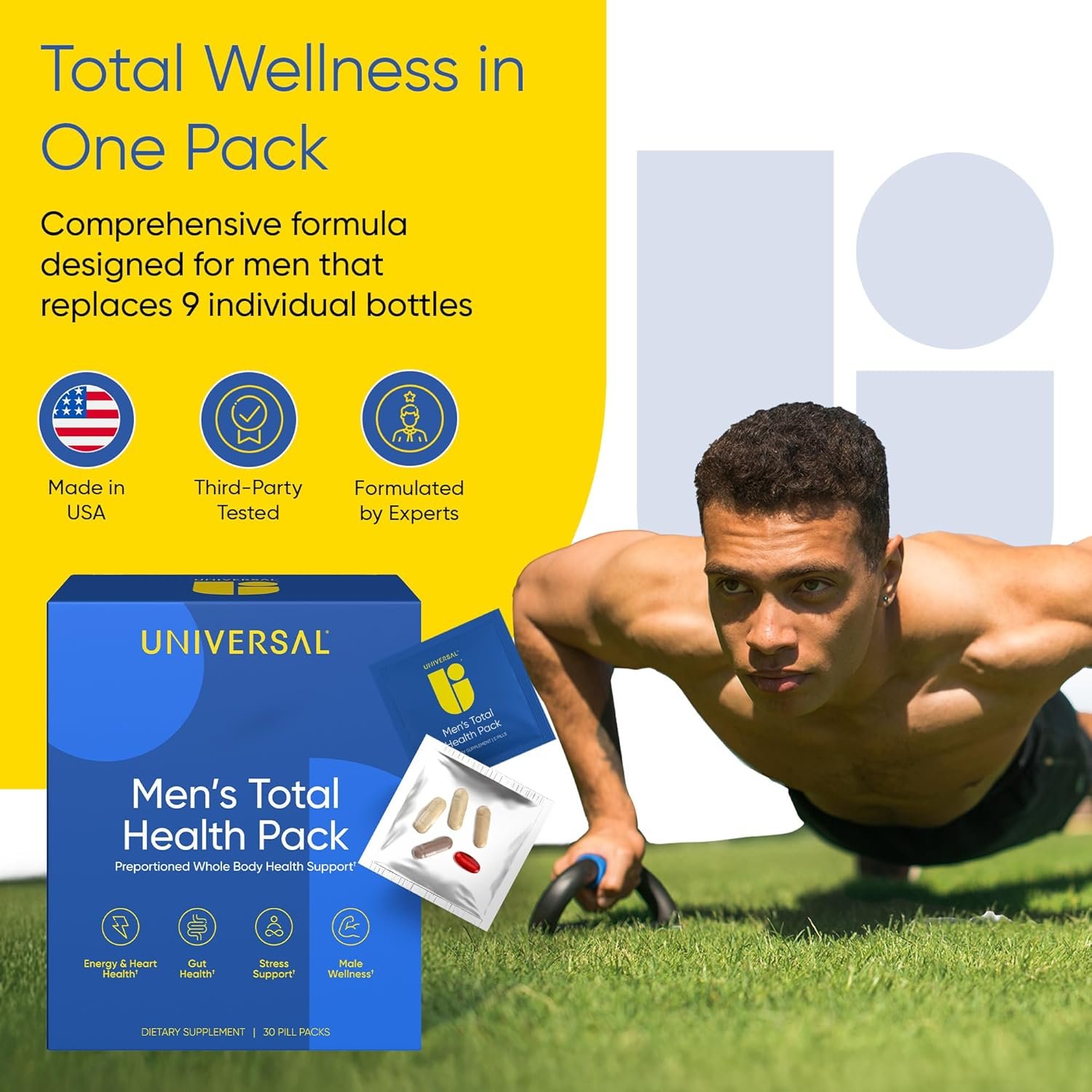Men's Total Health Daily Vitamin Packs - 22 Essential Minerals & Vitamins for Men, All-in-One Multivitamin Supplement for Energy, Stress Support, Heart, Gut Health with Krill Oil, Adaptogens - 30 Pack - Image 2