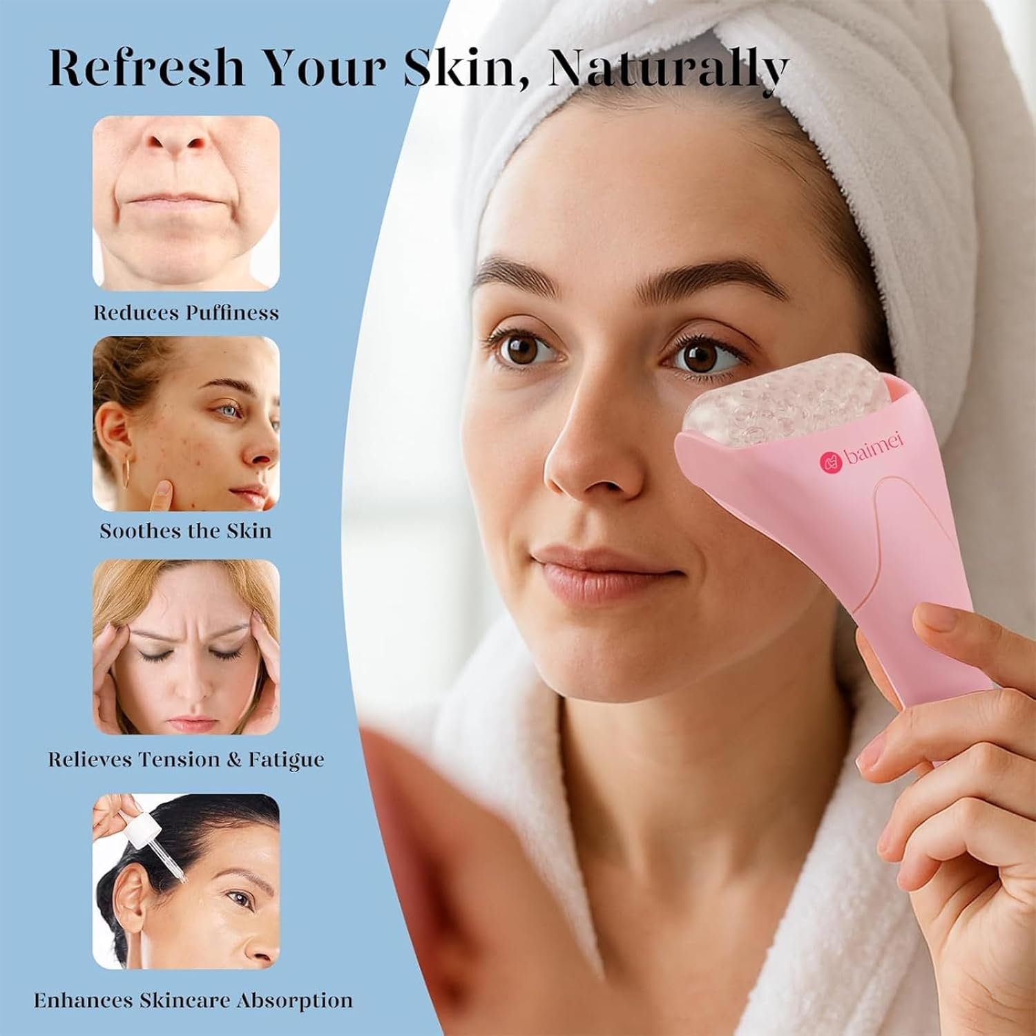 BAIMEI IcyMe Ice Roller for Face and Gua Sha Facial Tool Set, Ice Face Roller Reduces Puffiness Relieves Migraines Skin Care Tools, Self Care for Women - Pink - Image 2