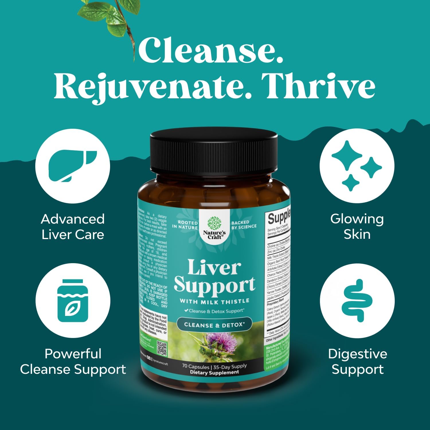 Liver Cleanse Detox & Repair - Milk Thistle Supplement for Digestion & Immune Health - Ginger Root, Choline & Dandelion Root - Herbal Liver Support with Silymarin, Beetroot & Artichoke - 70 Count - Image 5