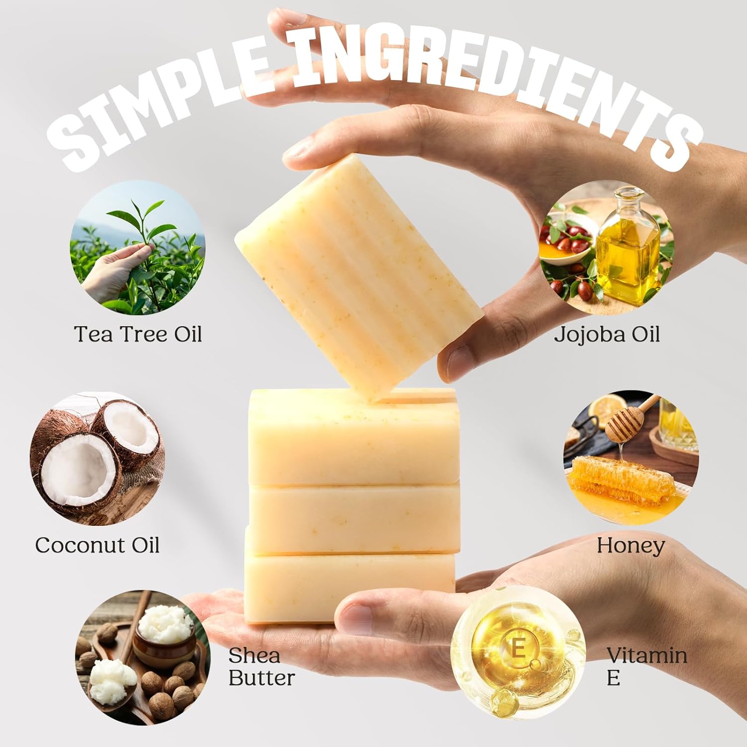 Natural Soap Bar – Handmade Soap with Foaming Pouch, Face & Body Wash, Moisturizing & Cleansing with Tea Tree & Coconut Oil, Shea Butter, Jojoba & Honey, Gift for Men & Women, 4 Pack 16.8 Oz - Image 3