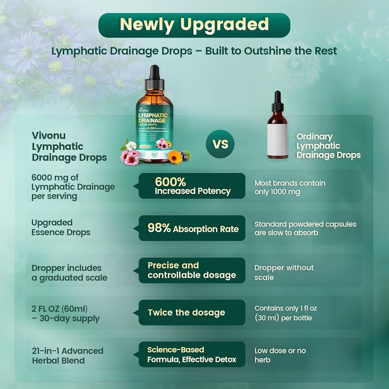 21-in-1 Lymphatic Drainage Drops for Liposomal, Immune & Lymph System Support Supplement for Women & Men with Echinacea, Dandelion, Burdock, Bromelain, Calendula, Turmeric & More, 2 FL OZ - Image 5