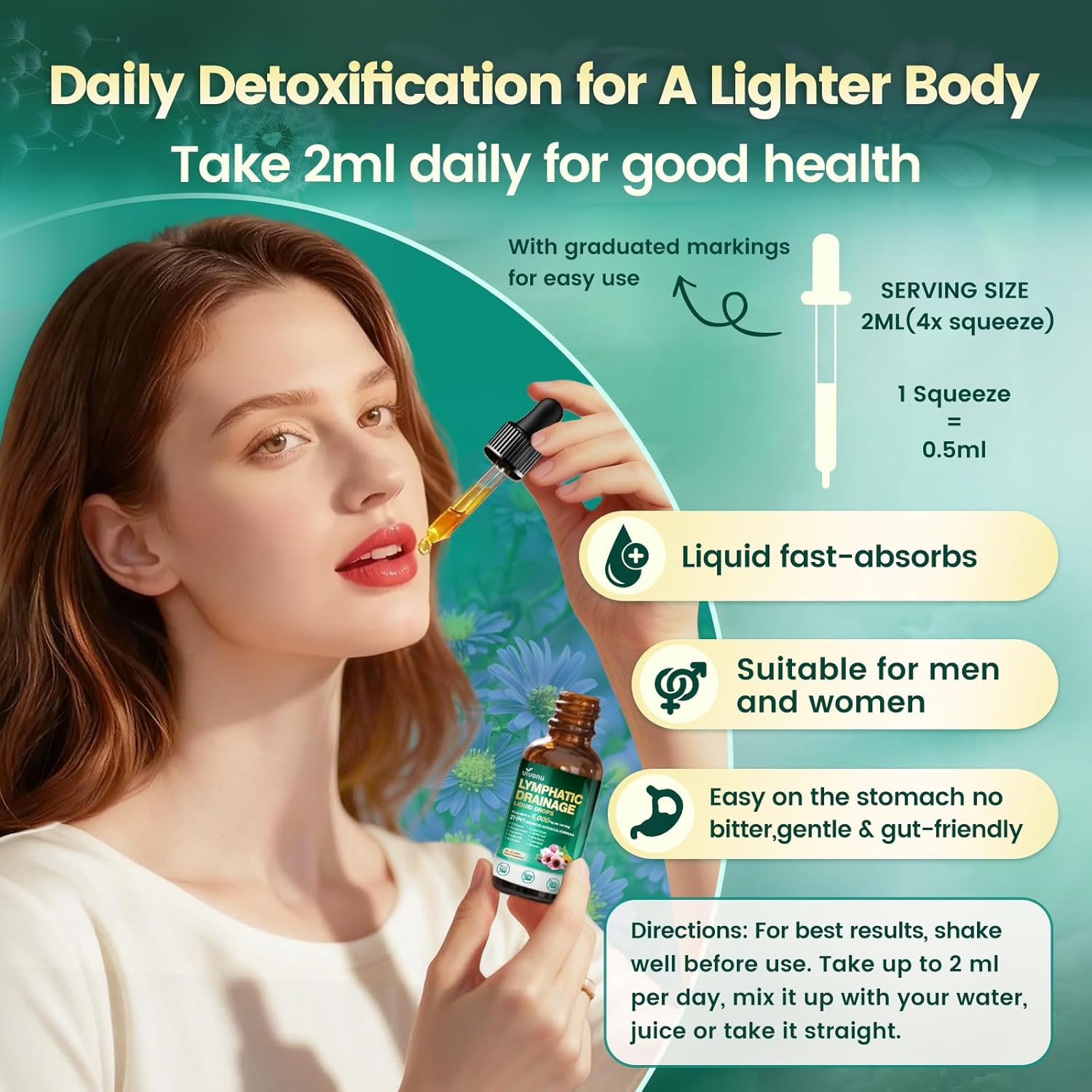 21-in-1 Lymphatic Drainage Drops for Liposomal, Immune & Lymph System Support Supplement for Women & Men with Echinacea, Dandelion, Burdock, Bromelain, Calendula, Turmeric & More, 2 FL OZ - Image 7