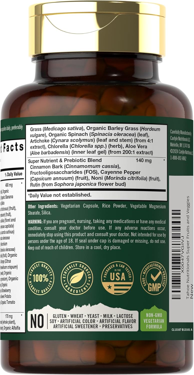 Tahoe Nutritionals Super Fruits and Veggies Capsules | 90 Count | Vegetarian, Non-GMO and Gluten Free Supplement - Image 3