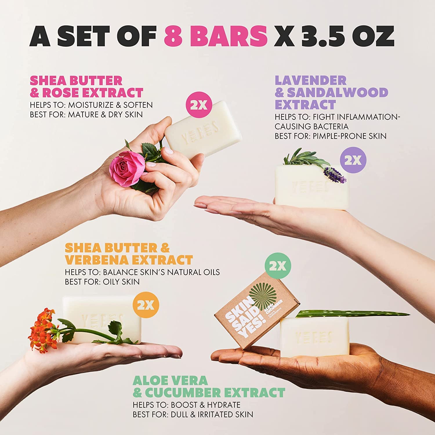 Skin Said Yes Organic Soap Bar (Set of 8) - Natural Soap Made in Greece | Nuorishing Shea Butter, Olive Oil, Lavander and Sandalwood, Aloe Vera & Cucumber Extract | Jabones Artesanales Naturales - Image 3