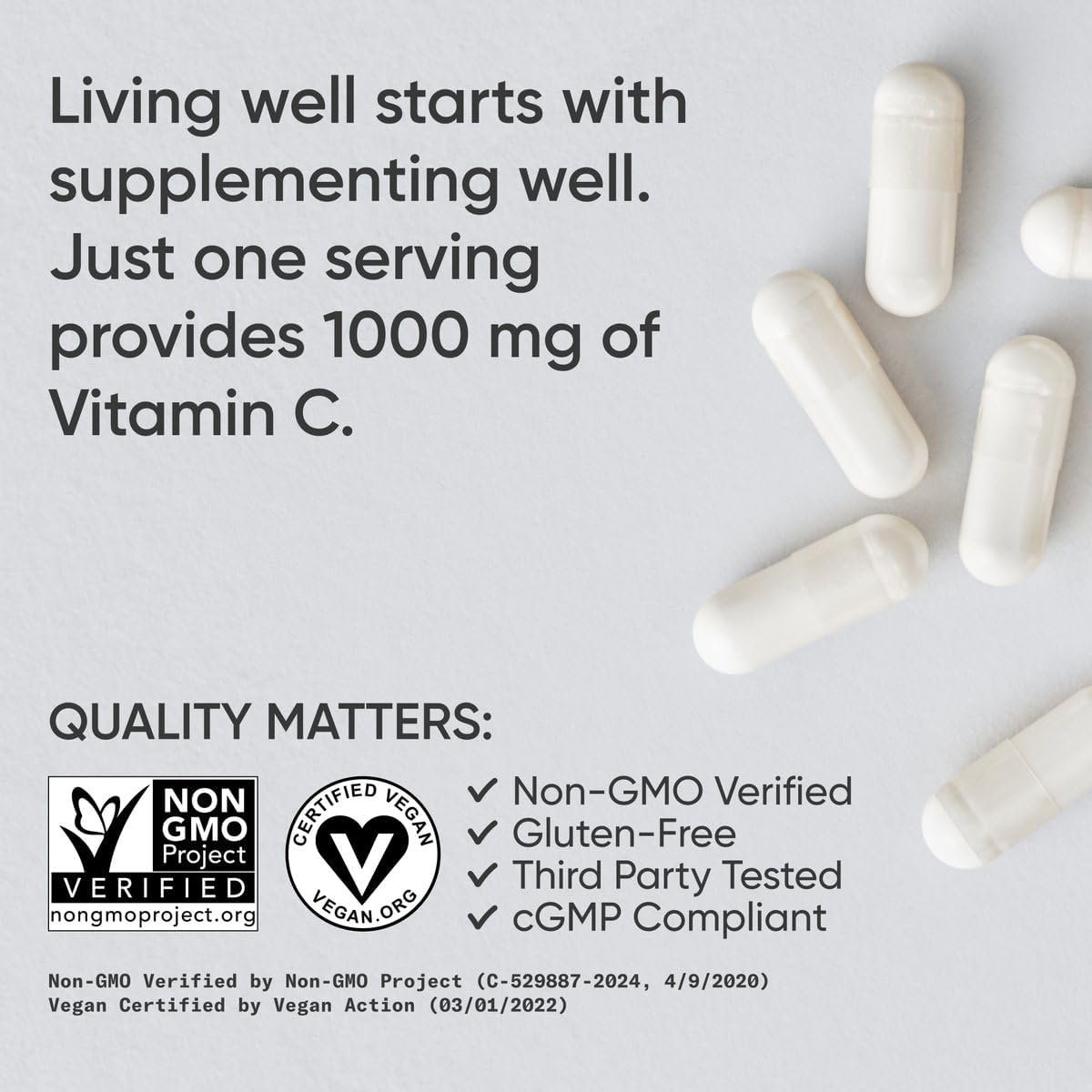 Sports Research High Potency Vitamin C Supplement - Vegan Veggie Capsules for Antioxidant Activity & Immune Support - Non-GMO Verified & Gluten Free - Ascorbic Acid Vitamin C 1000mg, 240 Count - Image 4
