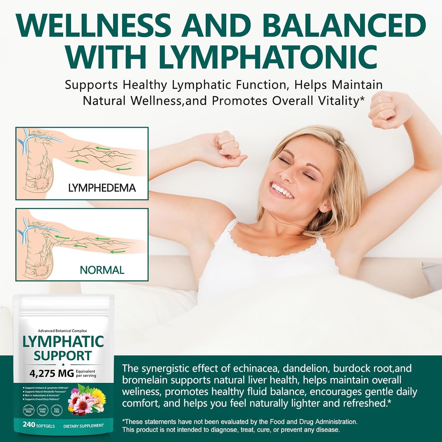 Lymphatic Drainage Supplements, 4275mg Herbal Blend for Immune and Fluid Health for Men Women,with Dandelion, Burdock Root, Echinacea, Turmeric,240 Softgels for Lymph System Balance (Pack of 2) - Image 5