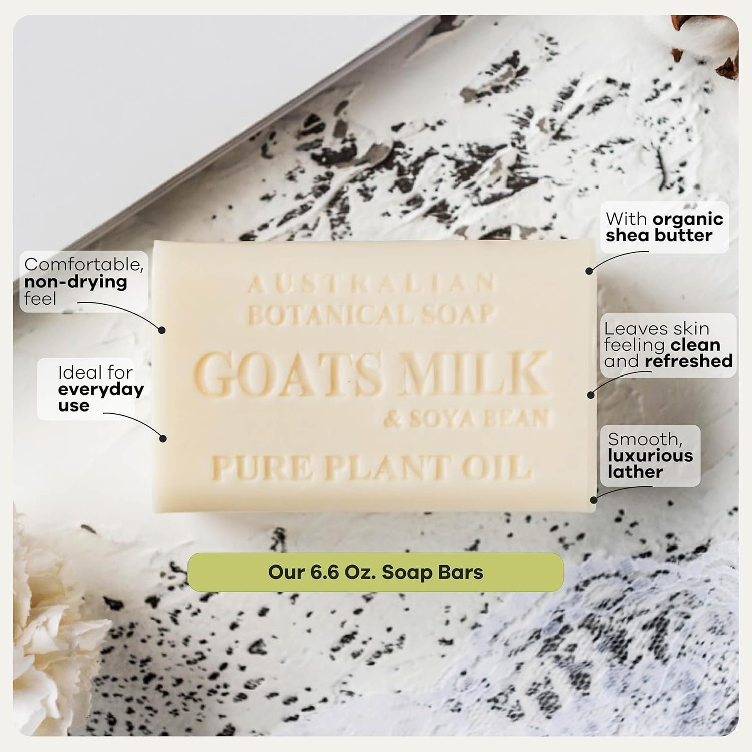 Australian Botanical Soap, Classic Goat Milk and Goat's Milk with Raspberry, 6.6 OZ, Triple Milled Bars made with Enriched with Organic Shea Butter, Pack of 8 - Image 6