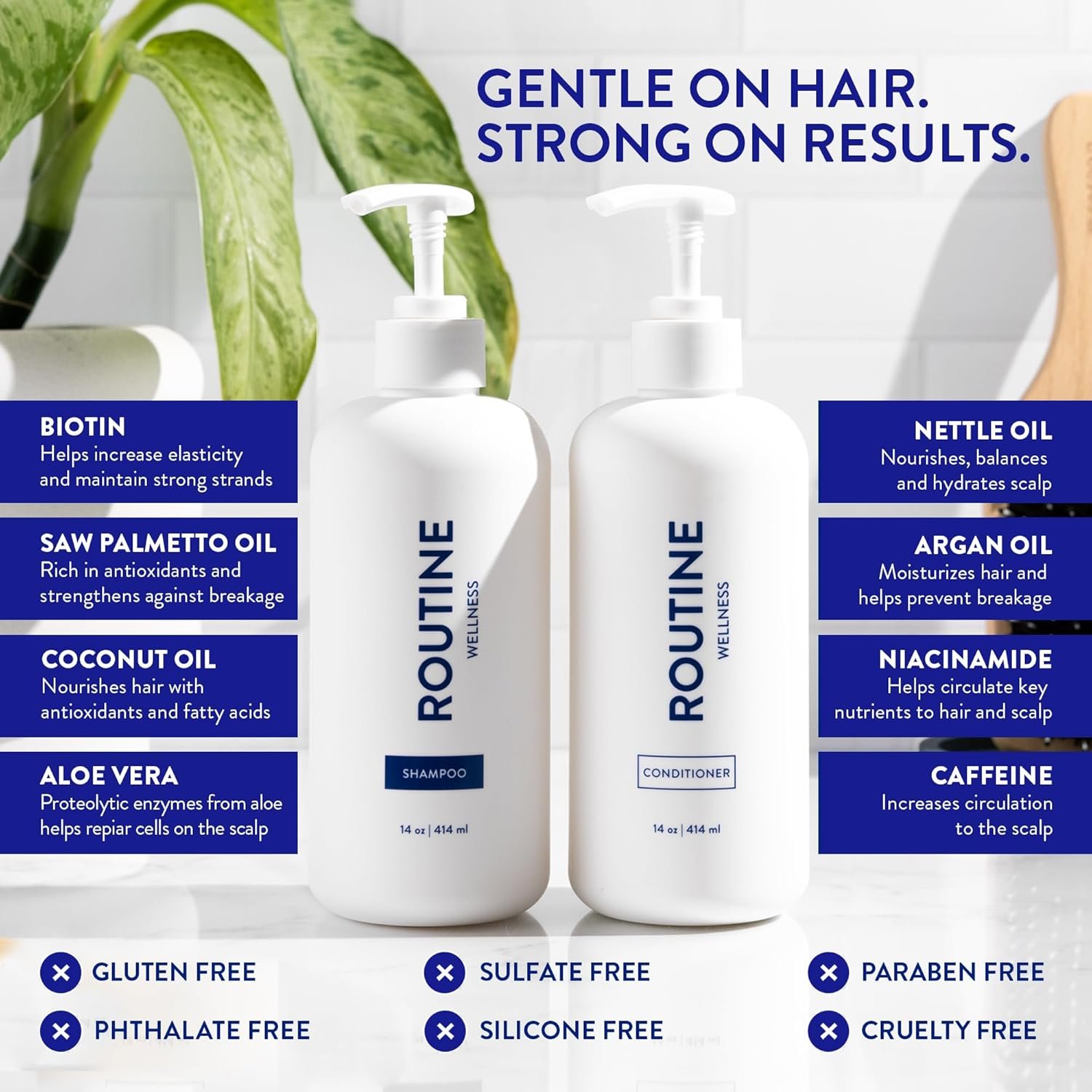 Routine Wellness Anti-Thinning Shampoo and Conditioner Set for Thinning Hair - Biotin DHT Blocker Women & Men - Color Safe Shampoo for Hair Loss & Healthier Hair - Coconut & Vanilla Set - Image 4