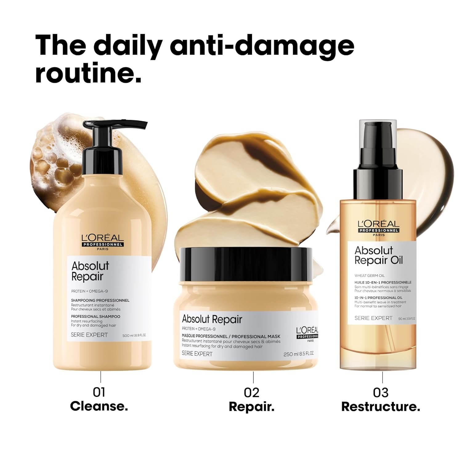 L'Oréal Professionnel Paris Absolut Repair Hair Mask - Nourishing Protein Treatment, Hydrates, Repairs Damage & Adds Shine, for Dry & Damaged Hair, 250ml - Image 5