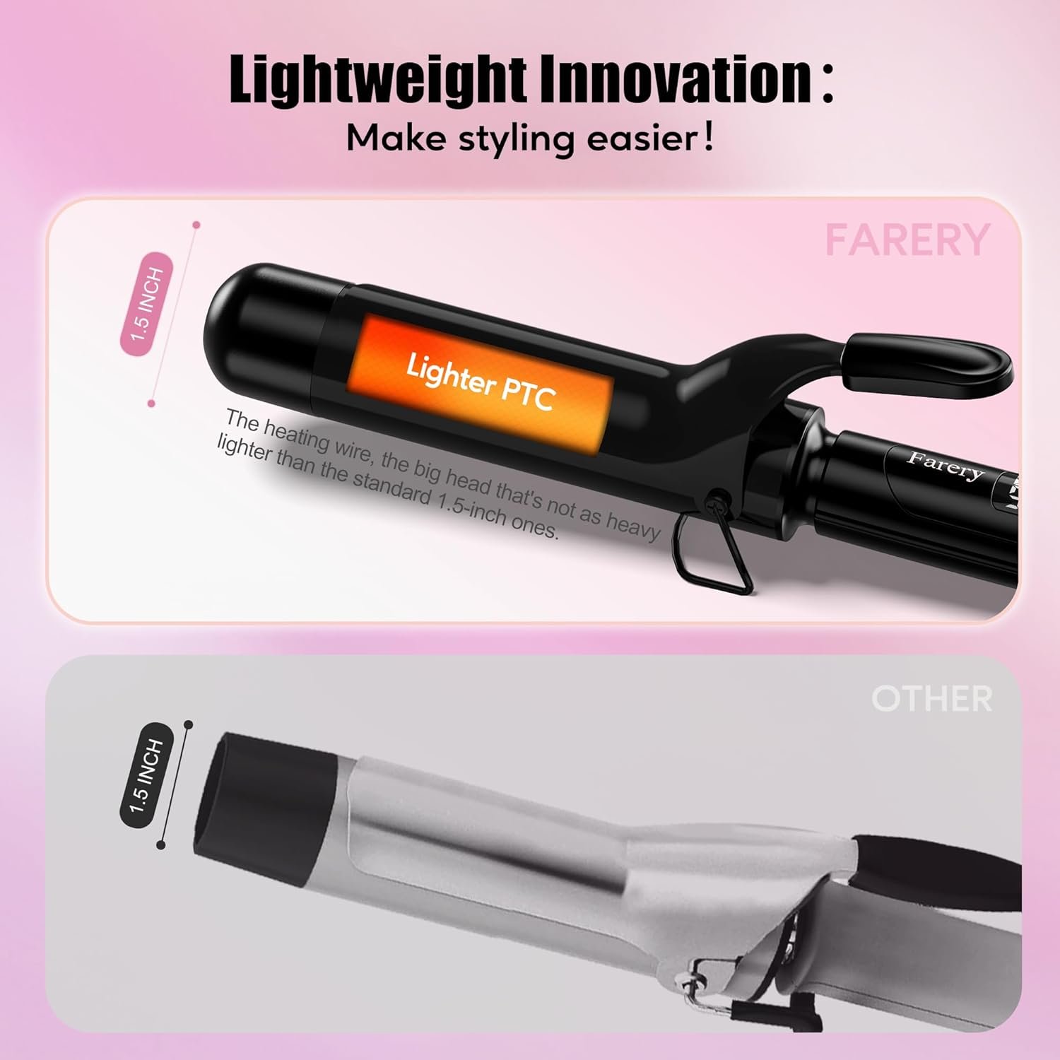 Farery 1.5 inch Curling Iron For Long Hair, Lightweight Long Barrel Curling Iron 1 1/2 Inch, Ceramic Curling Wand Infused Argan Oil & Keratin for Bouncy Curls, 9 Temp Digital Display & Lock Key, Glove - Image 3