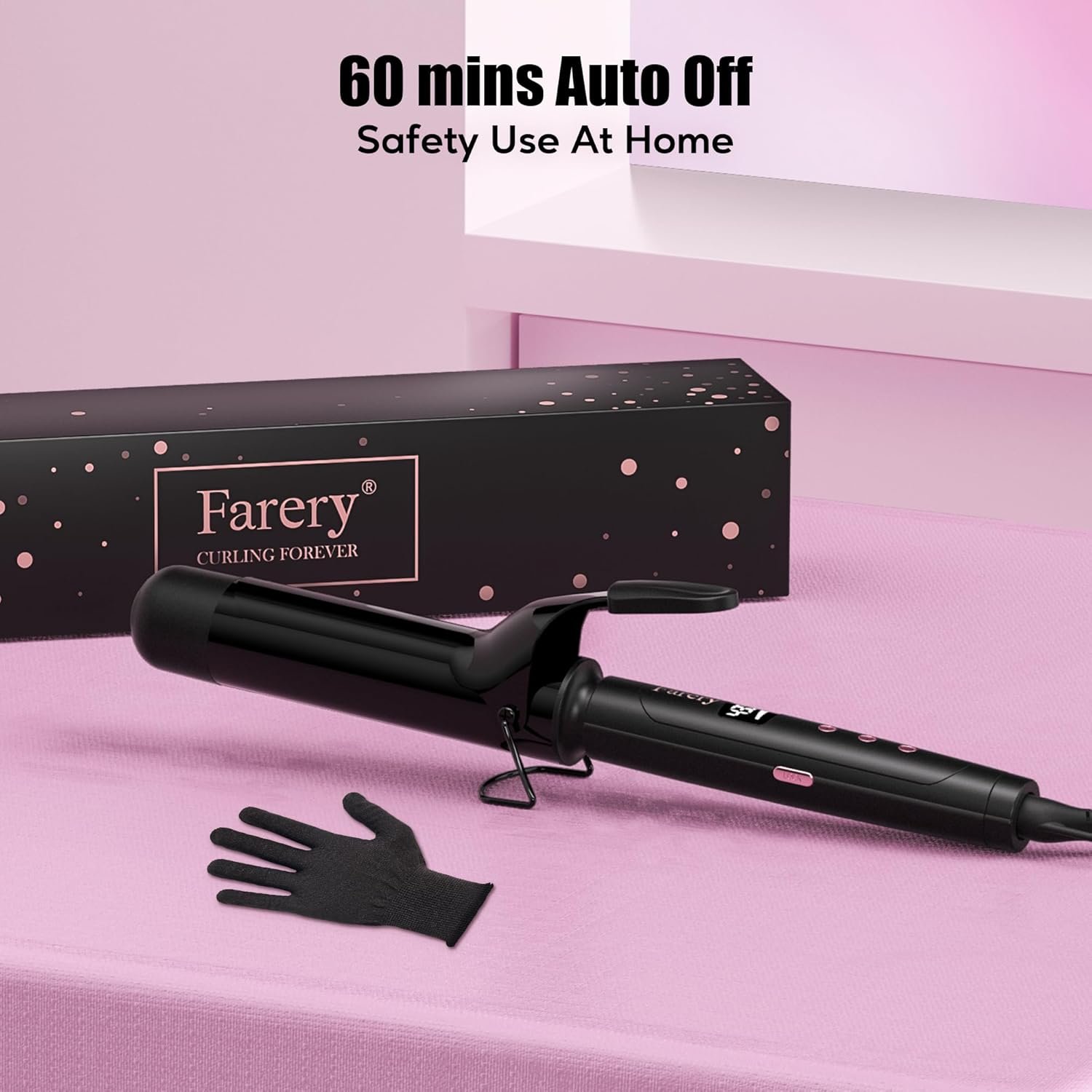 Farery 1.5 inch Curling Iron For Long Hair, Lightweight Long Barrel Curling Iron 1 1/2 Inch, Ceramic Curling Wand Infused Argan Oil & Keratin for Bouncy Curls, 9 Temp Digital Display & Lock Key, Glove - Image 6