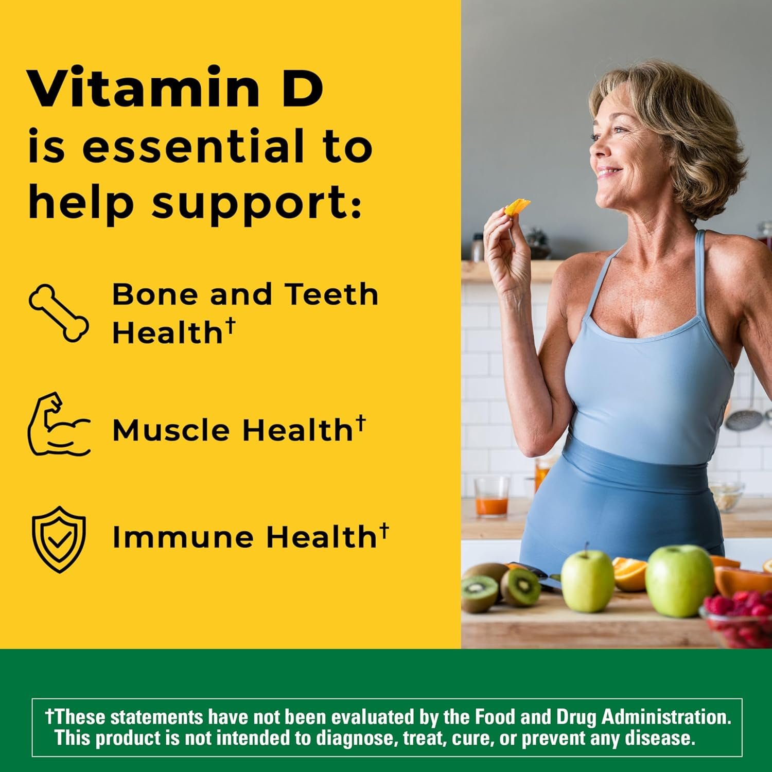 Nature Made Vitamin D3 2000 IU (50 mcg), Vitamin D Supplement for Bone, Teeth, Muscle and Immune Health Support, 100 Tablets, 100 Day Supply - Image 3