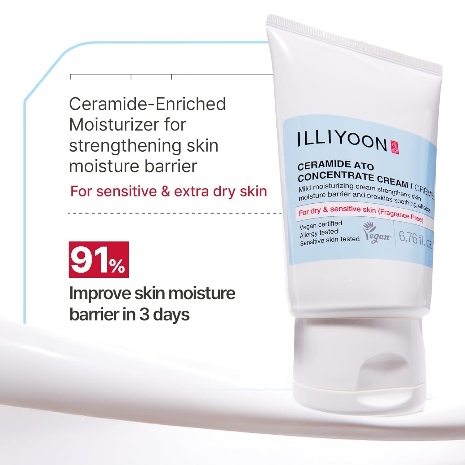 Illiyoon Ceramide Ato Concentrate Cream | Moisturizer for Dry & Sensitive Skin, 100hr Lasting Hydration, For Face & Body, Gentle for Infants, Moisture Barrier Repair, Vegan Certified, 6.76 fl.oz. - Image 3