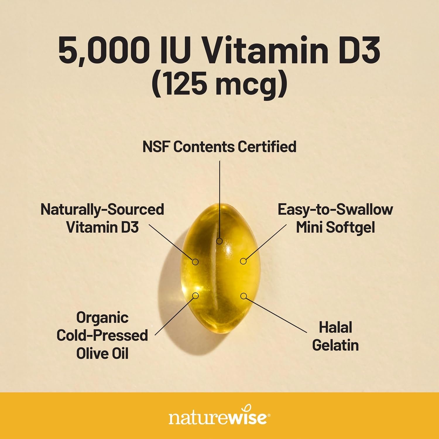 NatureWise Vitamin D3 5000iu (125 mcg) 200-Day Supply for Immune Support, Healthy Muscle Function, and Bone Health - Non-GMO, Gluten Free in Organic Extra Virgin Olive Oil, (Mini Softgel), 200 Count - Image 4