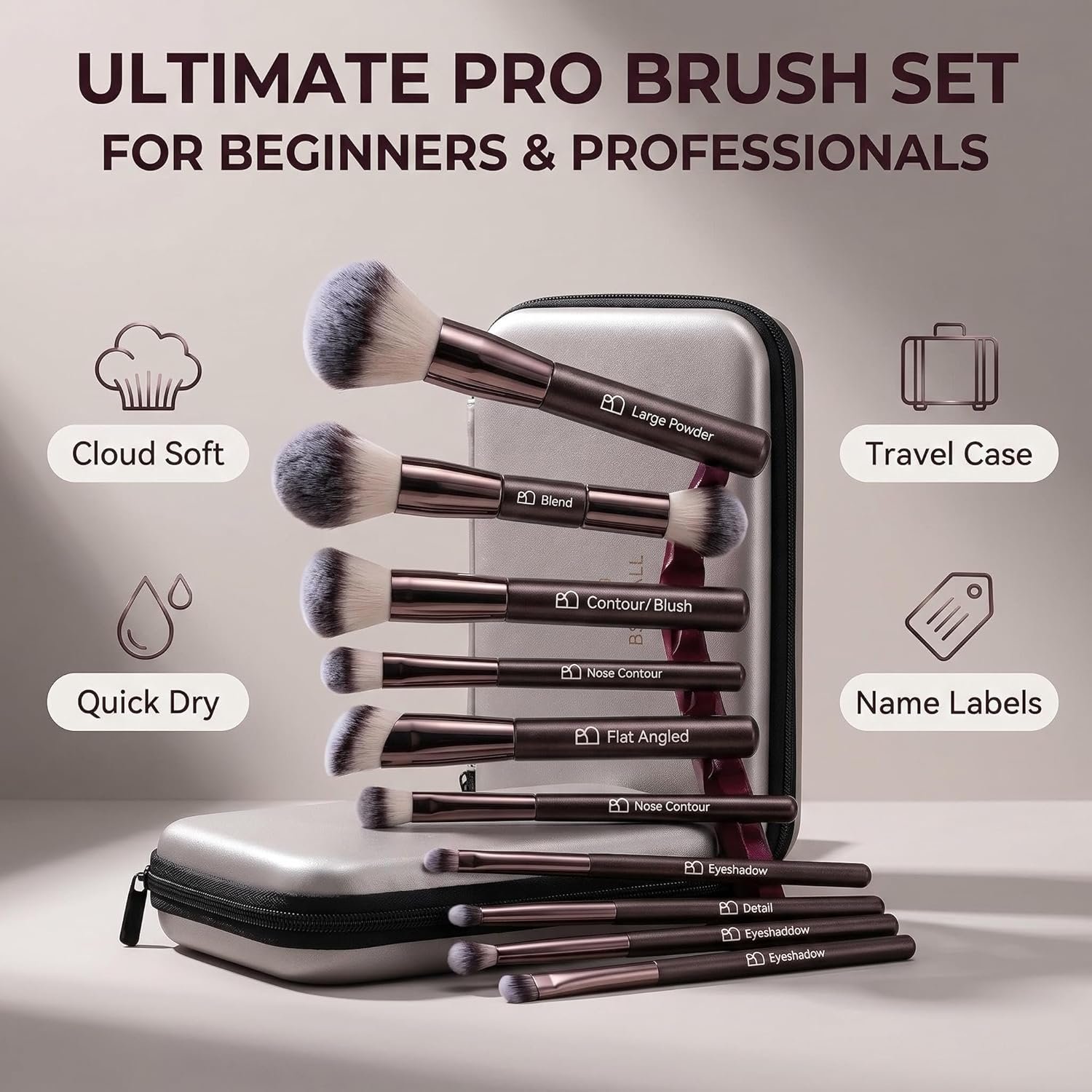 Professional Makeup Brushes BS-MALL with Travel Case, Premium Synthetic Foundation Brushes, Concealer Blush Eyeshadow Brush Kit, Labeled for Beginners & Pro, Ideal for Daily Makeup & Gift - Image 2
