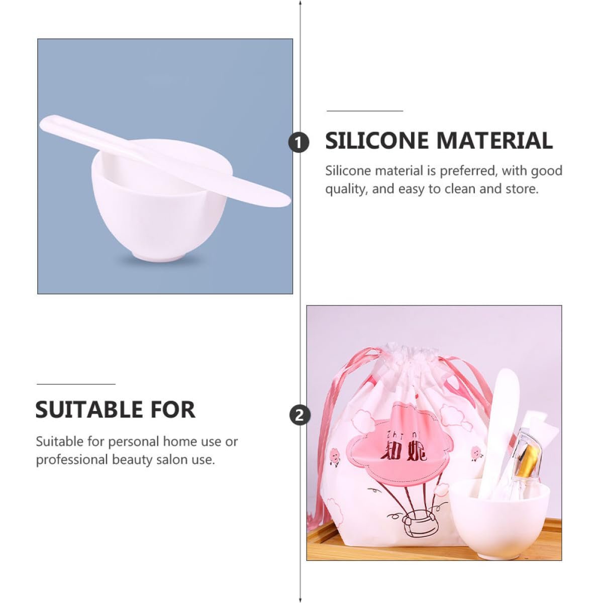 OSALADI DIY Facial Mask Tool Set 5pcs Silicone Mixing Bowl Anti-drop Beauty Salon Bowl with Stirring Rod, Silicone Brush, Soft Bristle Brush, and Measuring Spoon for Skincare Treatment - Image 7