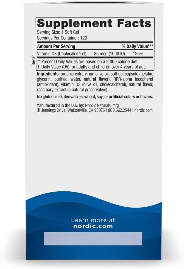 Nordic Naturals Vitamin D3 1000, Orange - 120 Mini Soft Gels - 1000 IU Vitamin D3 - Supports Healthy Bones, Mood & Immune System Function - Non-GMO - 120 Servings - Image 2