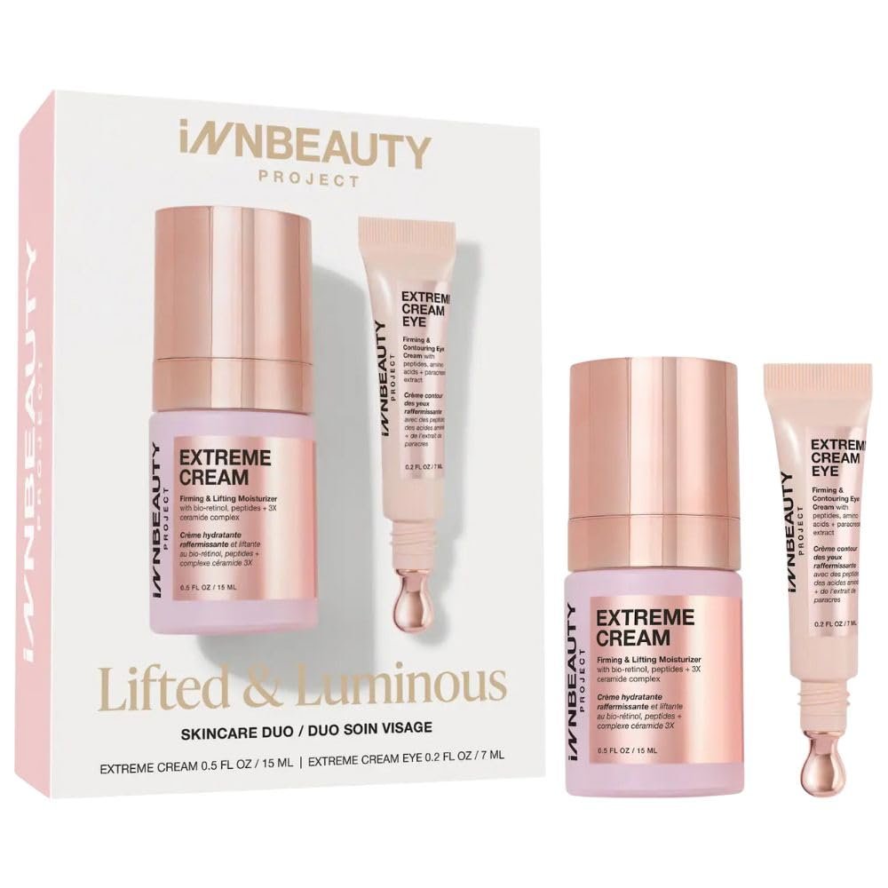 INNBEAUTY Project Lifted & Luminous Travel Skincare Holiday Gift Set – Extreme Cream & Extreme Cream Eye for Firming, Lifting, Hydrating