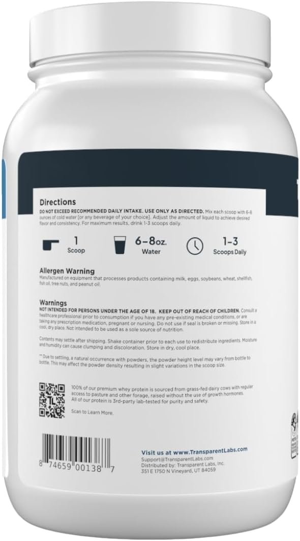 Transparent Labs Grass-Fed Whey Protein Isolate - Naturally Flavored, Gluten Free Whey Protein Powder with 28g of Protein per Serving & 9 Amino Acids - 30 Servings, Milk Chocolate - Image 8