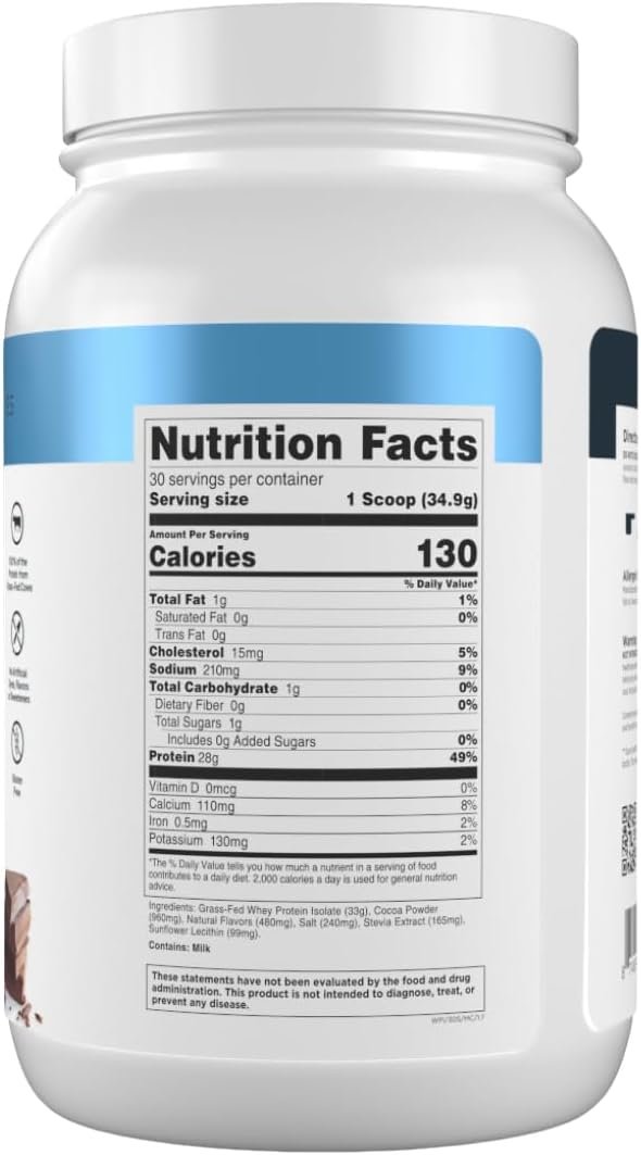 Transparent Labs Grass-Fed Whey Protein Isolate - Naturally Flavored, Gluten Free Whey Protein Powder with 28g of Protein per Serving & 9 Amino Acids - 30 Servings, Milk Chocolate - Image 7