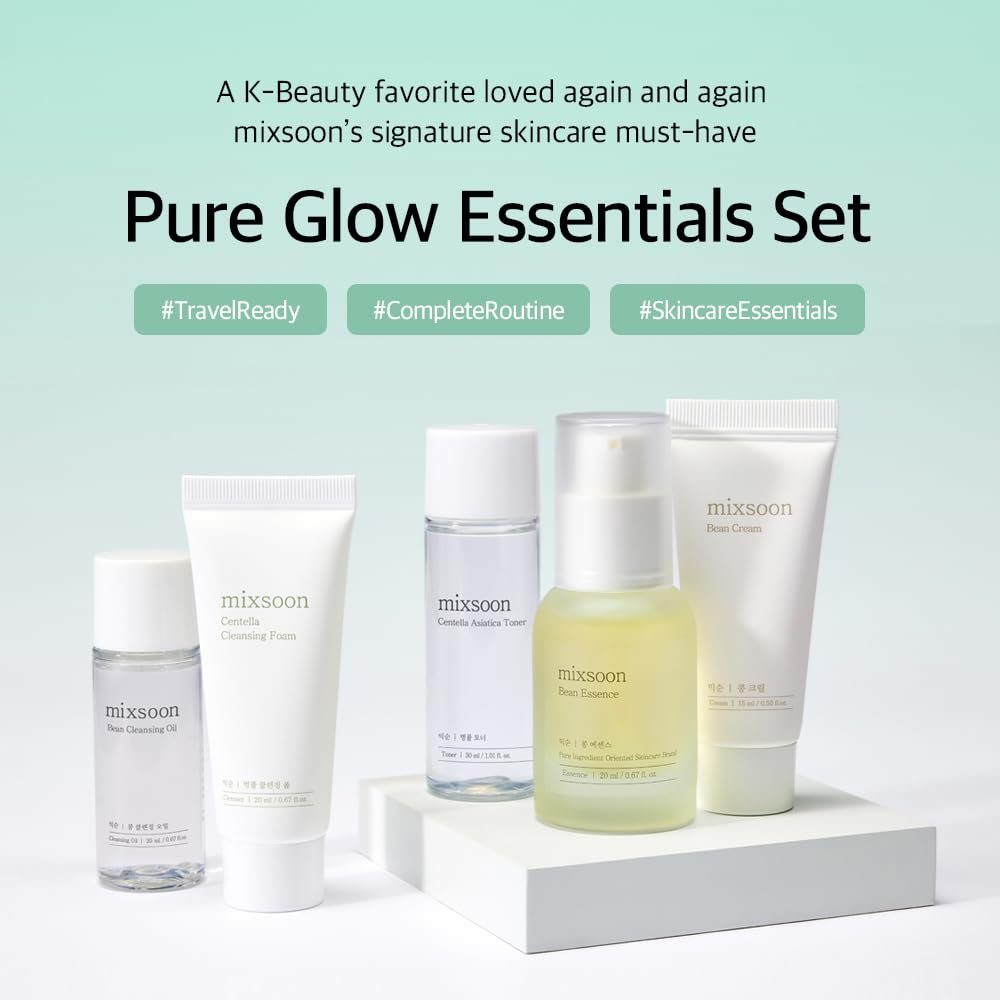 mixsoon Pure Glow Essentials Set - 5-Step Skincare Kit - Travel kit, Travel size kit, Hydrating Skincare Gift Set (15ml*1+20ml*3+30ml*1) Korean Glass Skin Care - Image 2