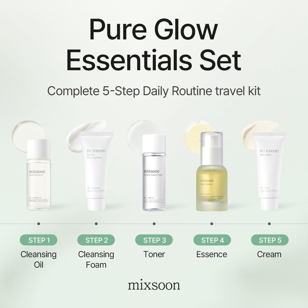mixsoon Pure Glow Essentials Set - 5-Step Skincare Kit - Travel kit, Travel size kit, Hydrating Skincare Gift Set (15ml*1+20ml*3+30ml*1) Korean Glass Skin Care - Image 9