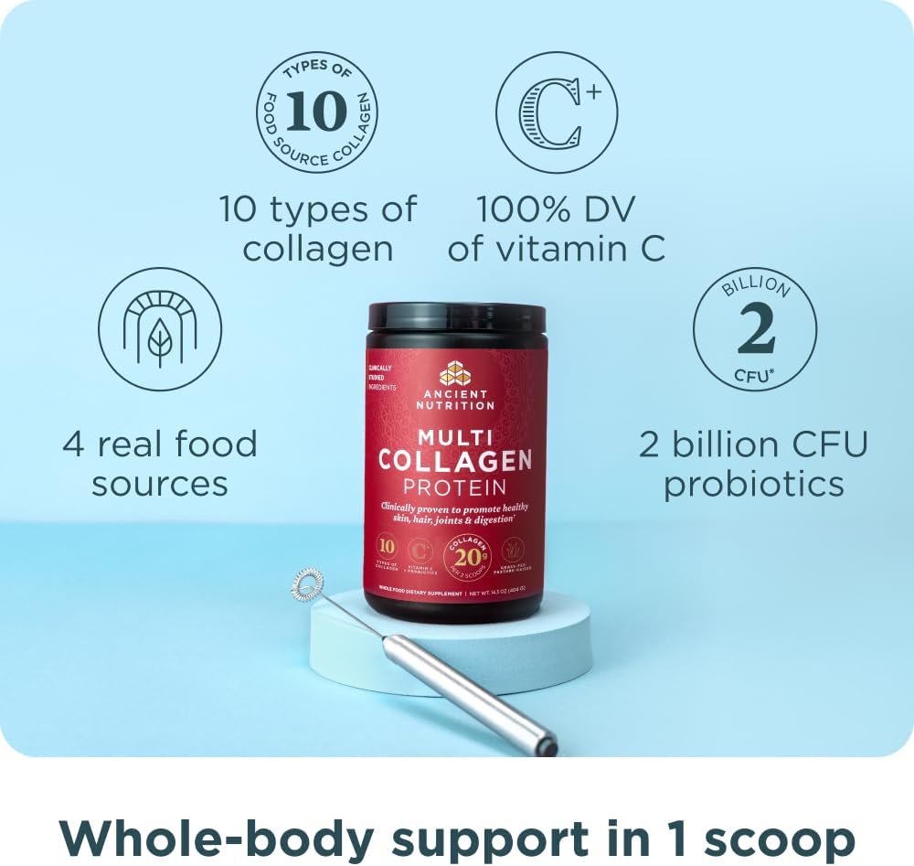 Ancient Nutrition Collagen Peptides Powder, Multi Collagen Protein, Women & Men, Vitamin C, Probiotics, Hydrolyzed Collagen, Supports Skin, Joints, Gut Health, Unflavored, 40 Servings - Image 2