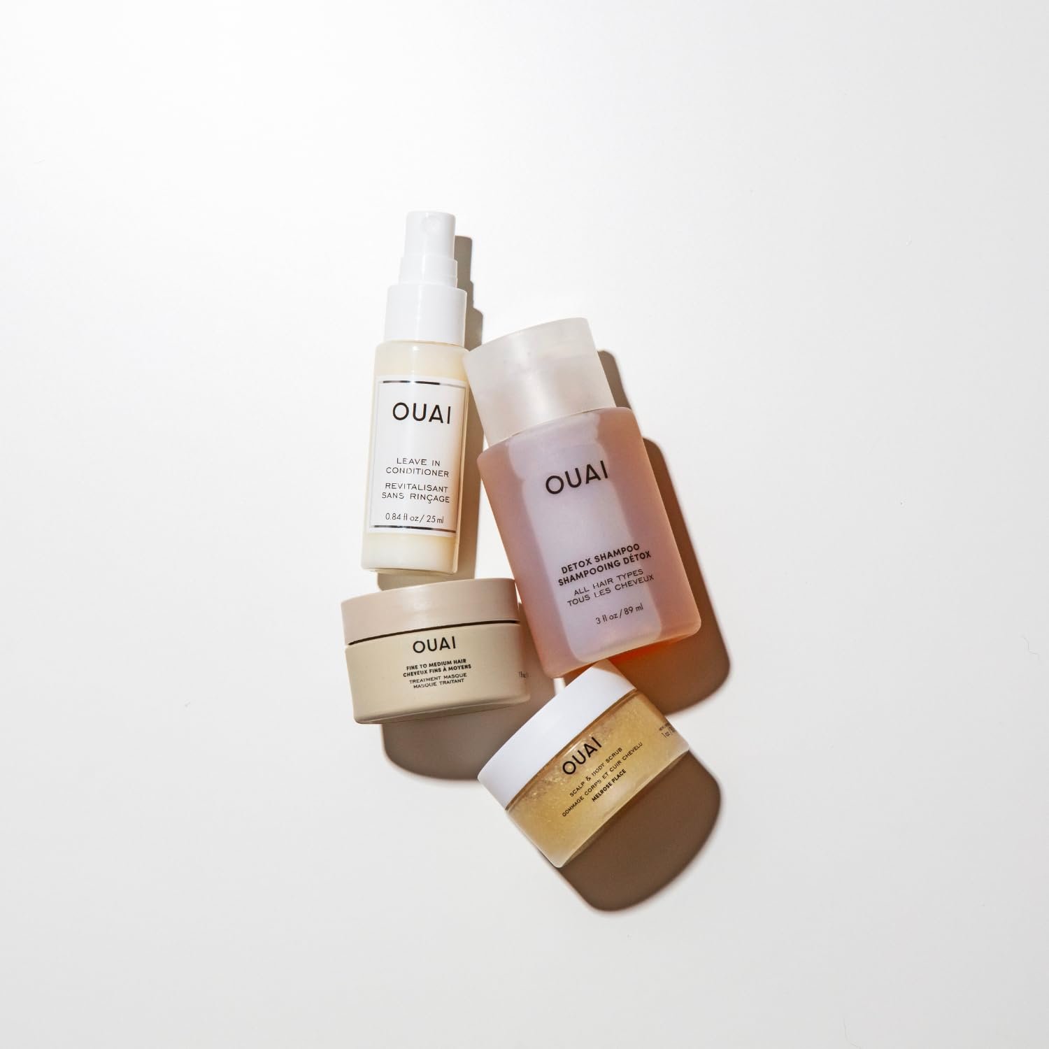 OUAI Travel Kit - Includes Travel Size Leave In Conditioner, Detox Shampoo, Fine to Medium Hair Mask, Scalp & Body Scrub (4 Count) - Image 3