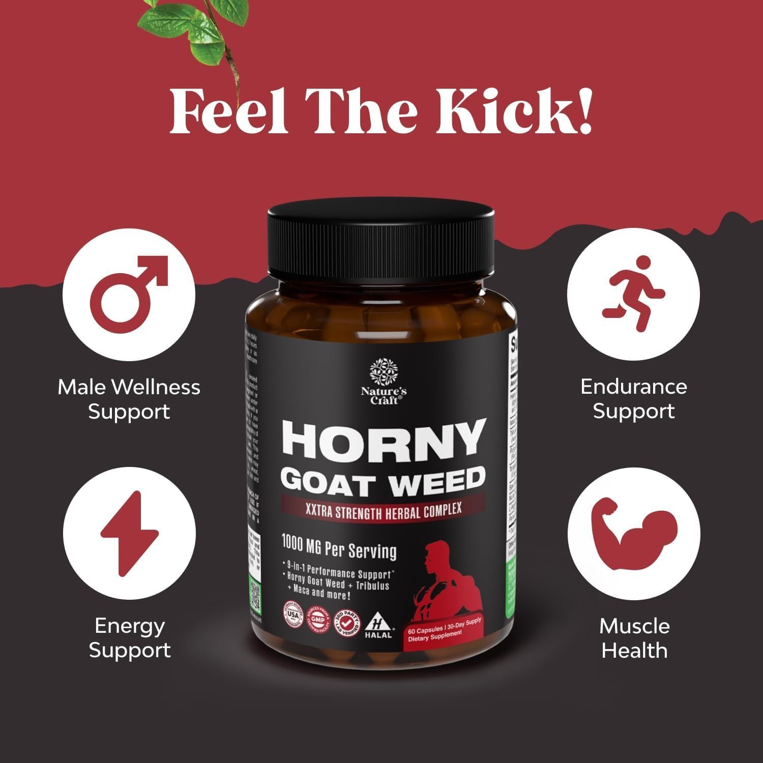 Horny Goat Weed for Men - Extra Strength Male Supplement with Black Maca Root, Tongkat Ali, Saw Palmetto & Panax Ginseng Extract for Stamina & Energy - 60 Count - Image 4