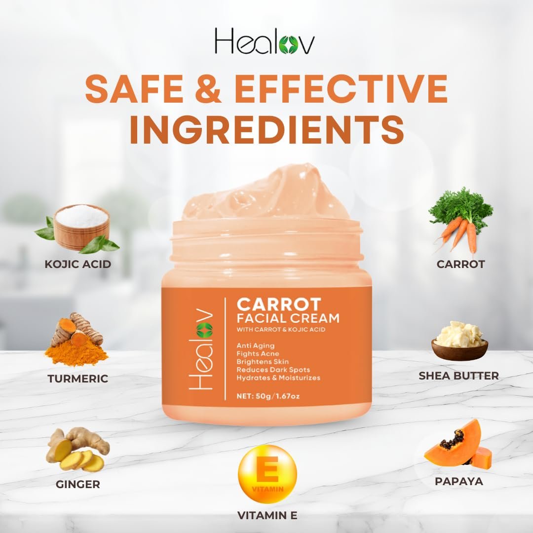 Healov Carrot Cream – Brightening Face & Body Cream for Dark Spots, Uneven Skin Tone & Dull Skin – Moisturizing Carrot Oil Lotion for Face, Underarms, Inner Thighs, Neck, Knees & Elbows - Image 5