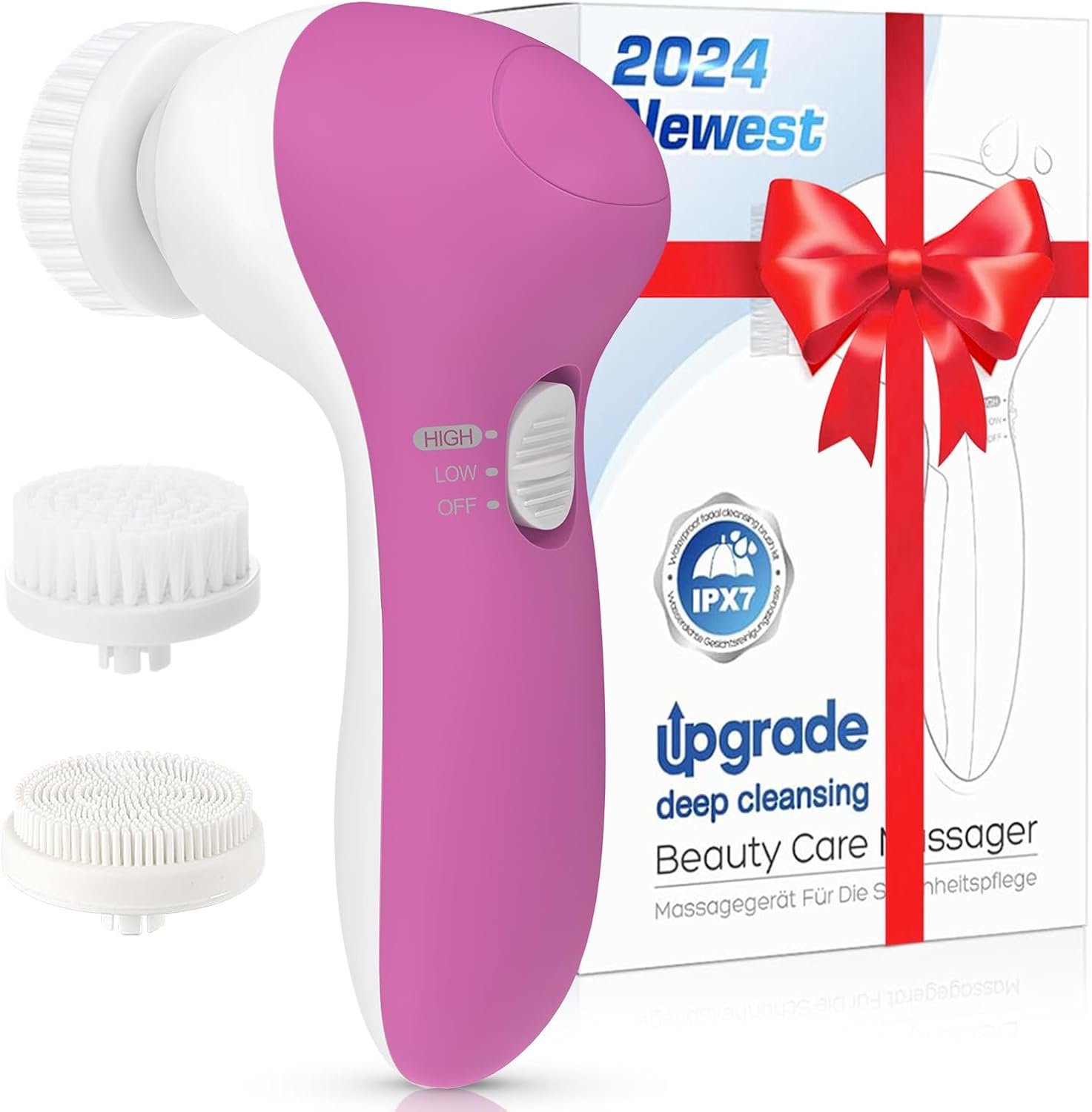 COSLUS Facial Cleansing Brush Silicone Face Scrubber: 2 in1 FBS-D Electric Exfoliating Rotating Massage Device Waterproof Deep Cleaning Exfoliation Spa Machine - Electronic Skin Care Wash System