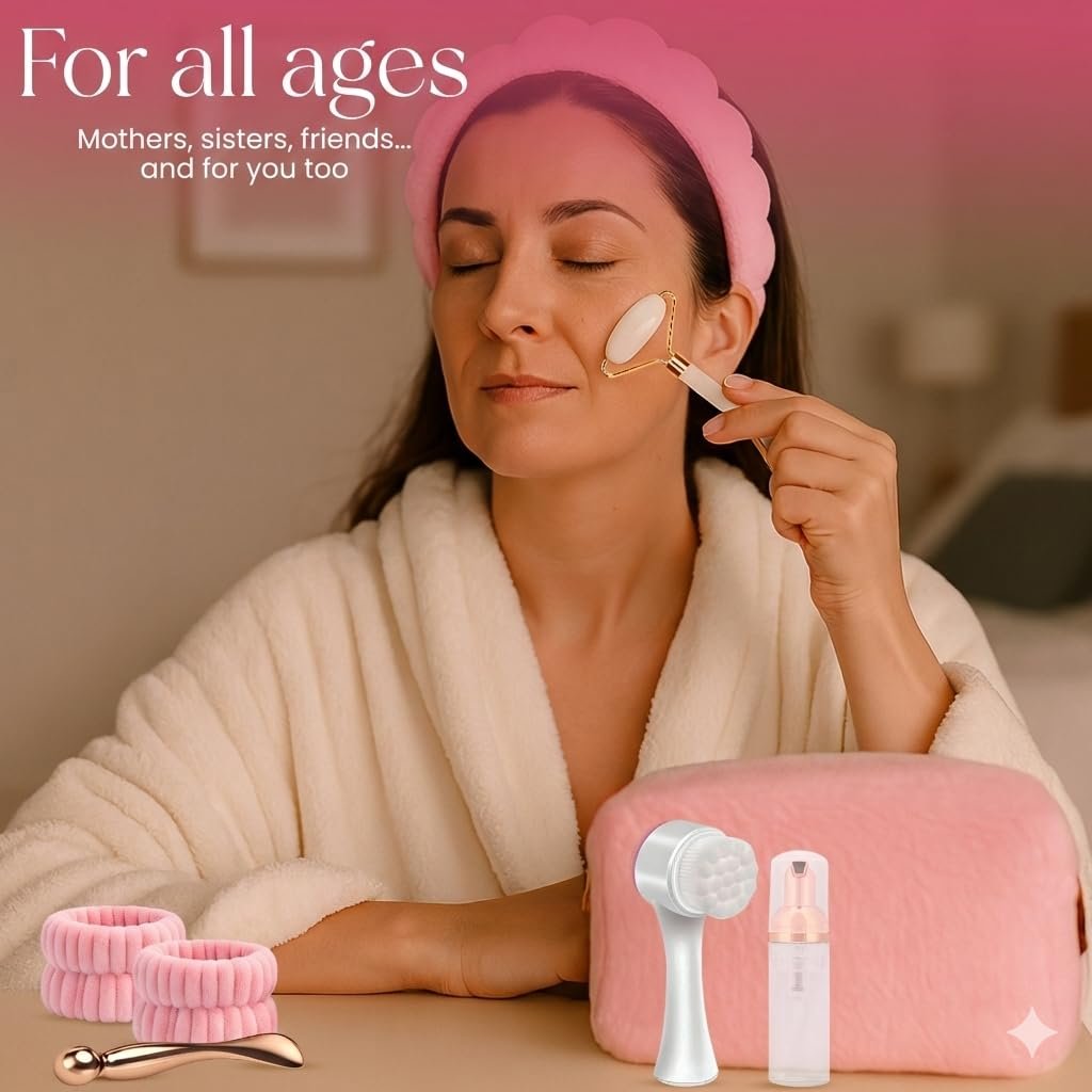 Skincare tools set, cute skin care tool for teens, facial accesories for skincare, clean girl aesthetic gifts, teen skin care kit, pink selfcare item, face cleaning kit, face washing kit for teen girl - Image 7