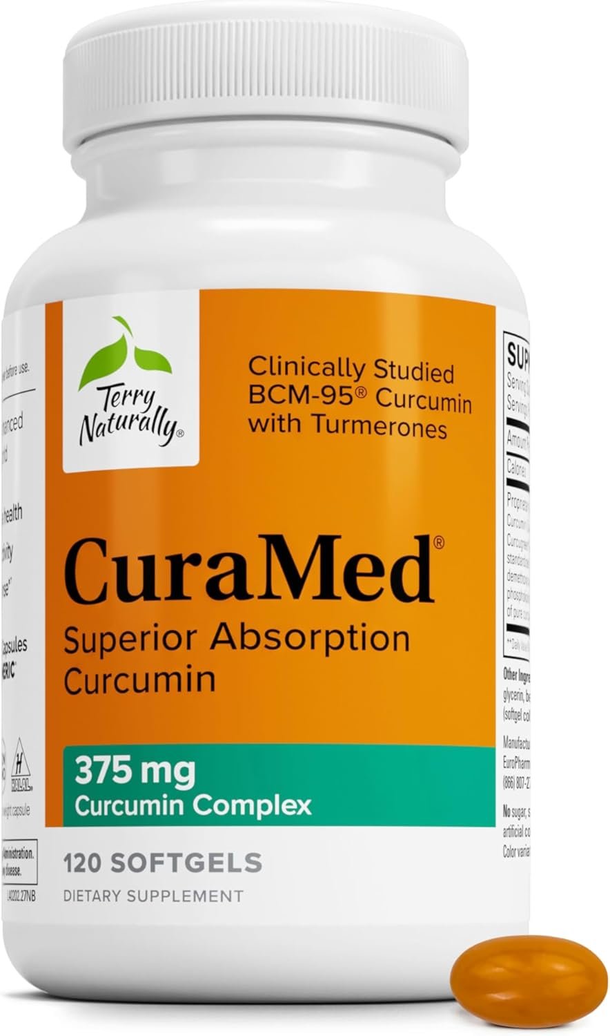 Terry Naturally CuraMed 375mg - Antioxidant Supplement for Brain & Immune Health Support - Dietary Supplement with Curcumin & Turmeric Essential Oil - Herbal Liver Support - 120 Softgels