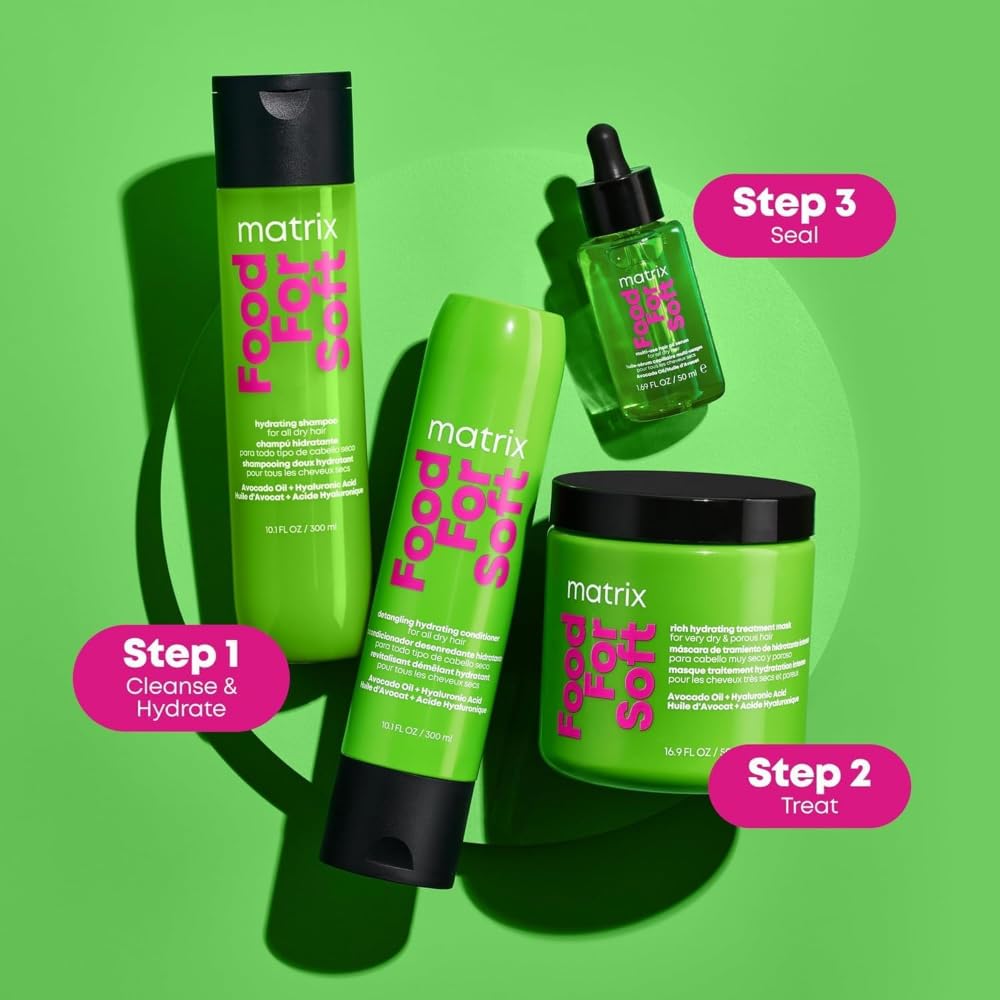 Matrix Food For Soft Travel Trial Kit - Shampoo, Conditioner and Oil Serum, Professional Hydrating Formula for Dry, Brittle Hair, With Hyaluronic Acid & Avocado Oil for Hydration, Softness & Shine - Image 7