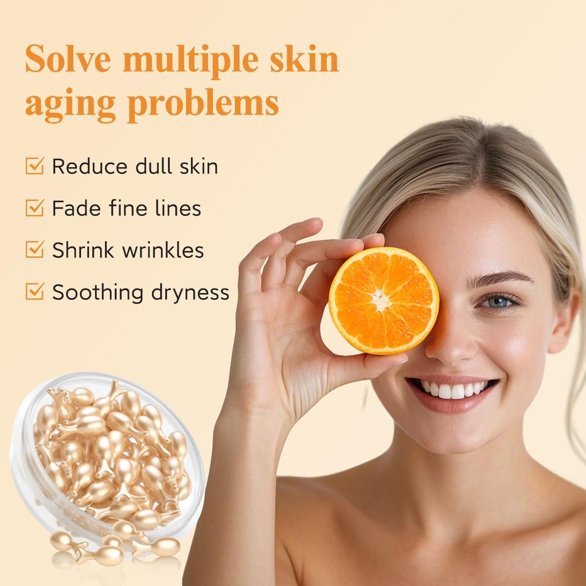 HKH Vitamin C Super Serum for Face - Anti Aging Skincare Vitamin E Facial Serum Capsules with Niacinamide - Vit C Serum Oil for Women - Moisturise & Even Skin Tone - Travel Friendly (38 Capsules) - Image 2