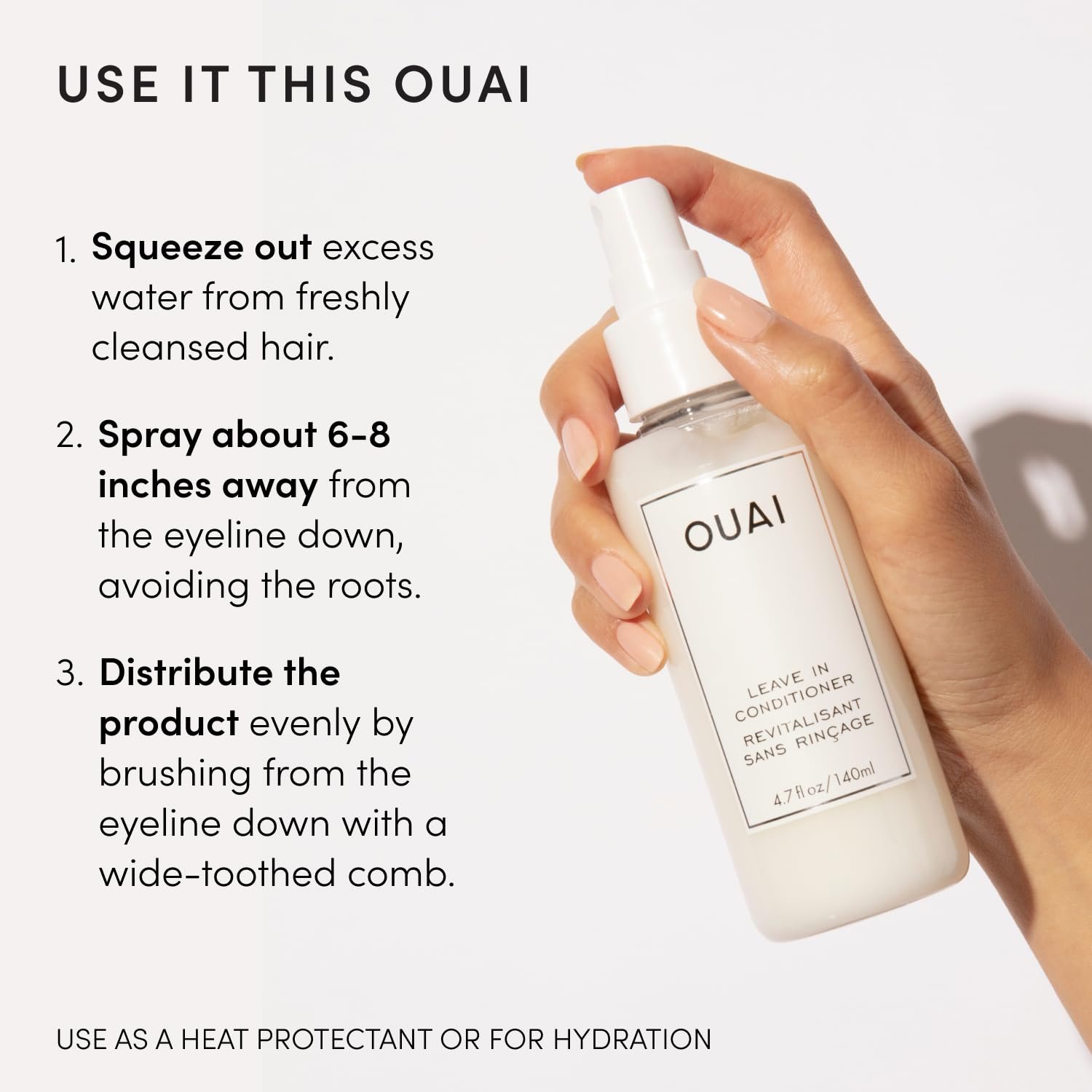 OUAI Leave In Conditioner & Heat Protectant for Hair - Prep Hair for Styling or Use as Detangling Spray to Fight Frizz & Flyaways - No Parabens, Sulfates or Phthalates (4.7 oz) - Image 7