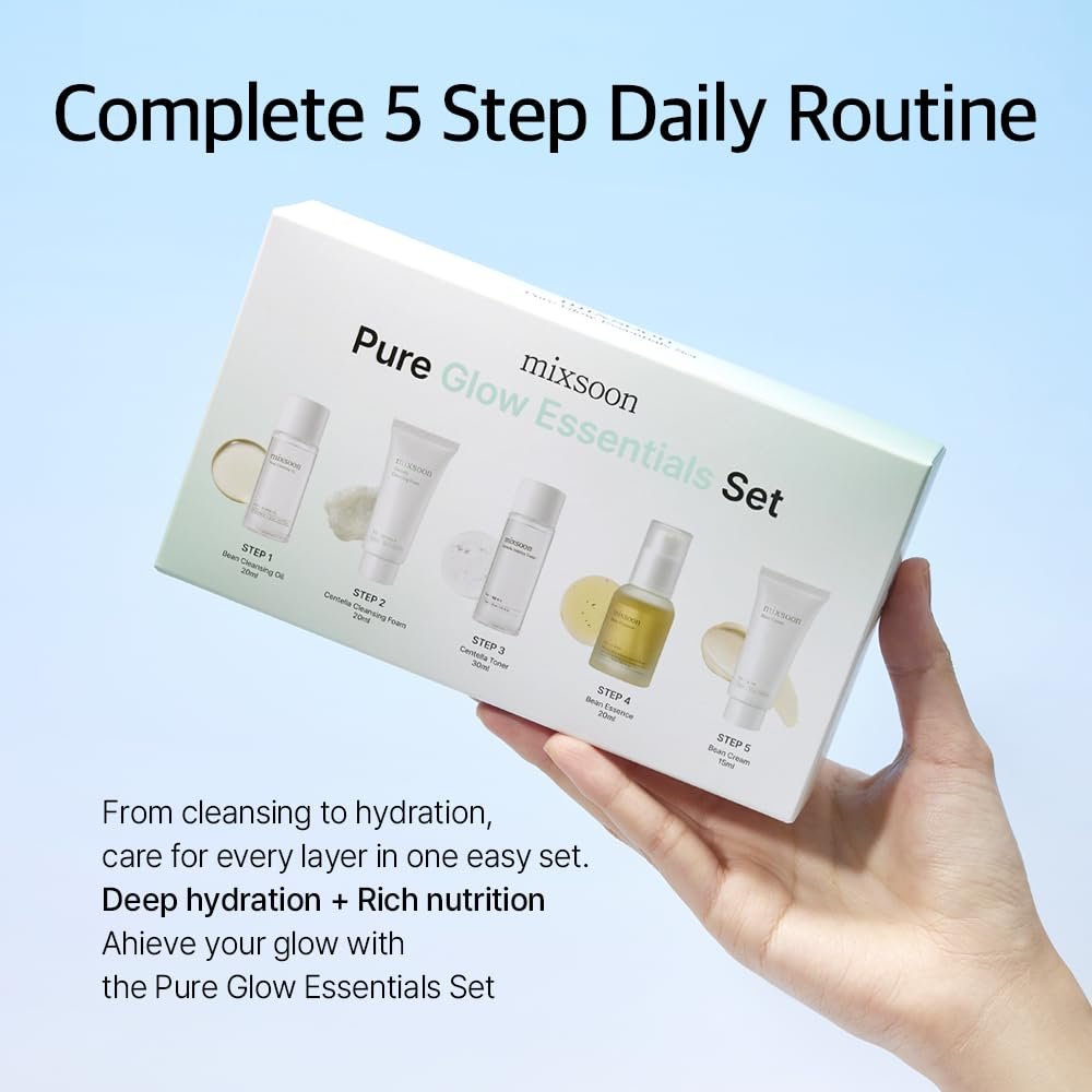 mixsoon Pure Glow Essentials Set - 5-Step Skincare Kit - Travel kit, Travel size kit, Hydrating Skincare Gift Set (15ml*1+20ml*3+30ml*1) Korean Glass Skin Care - Image 3